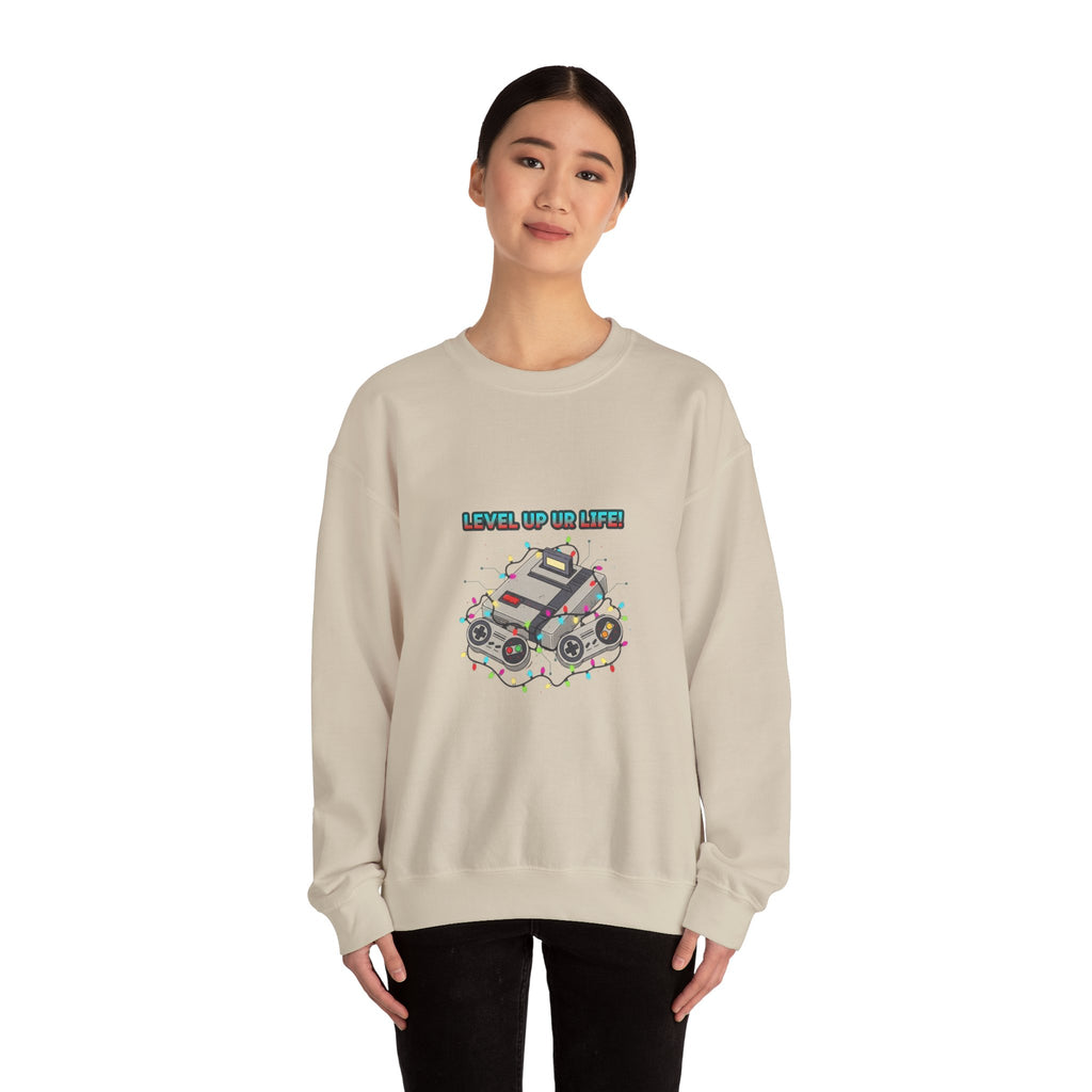 Level Up PC Console Crewneck Sweatshirt | Gamer Tech, Pixel Monospace