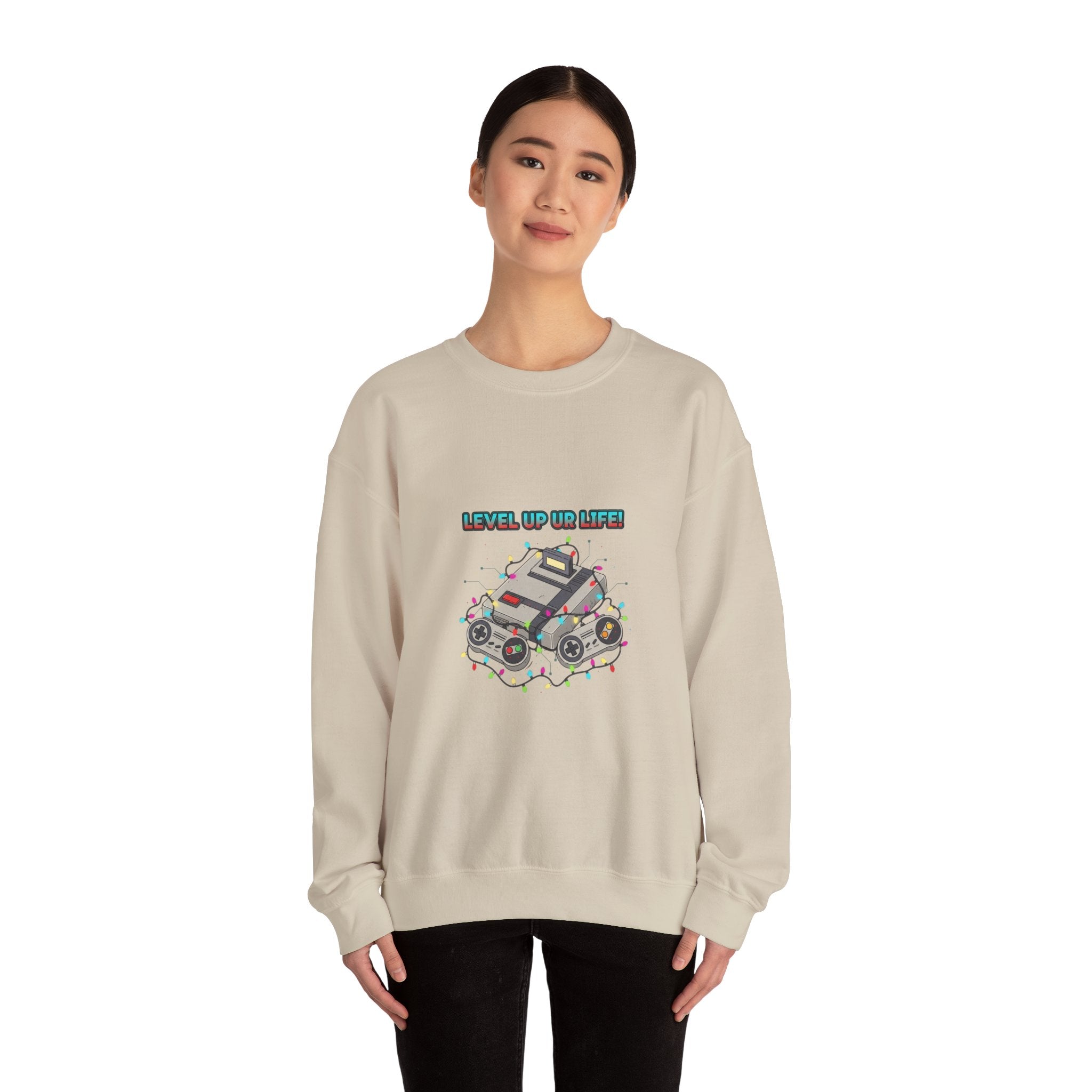 Level Up PC Console Crewneck Sweatshirt | Gamer Tech, Pixel Monospace