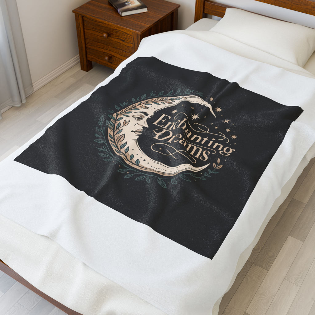Enchanting Dreams Velveteen Plush Blanket — Moon & Stars Cozy Throw for Bedtime, Gift for Dreamers