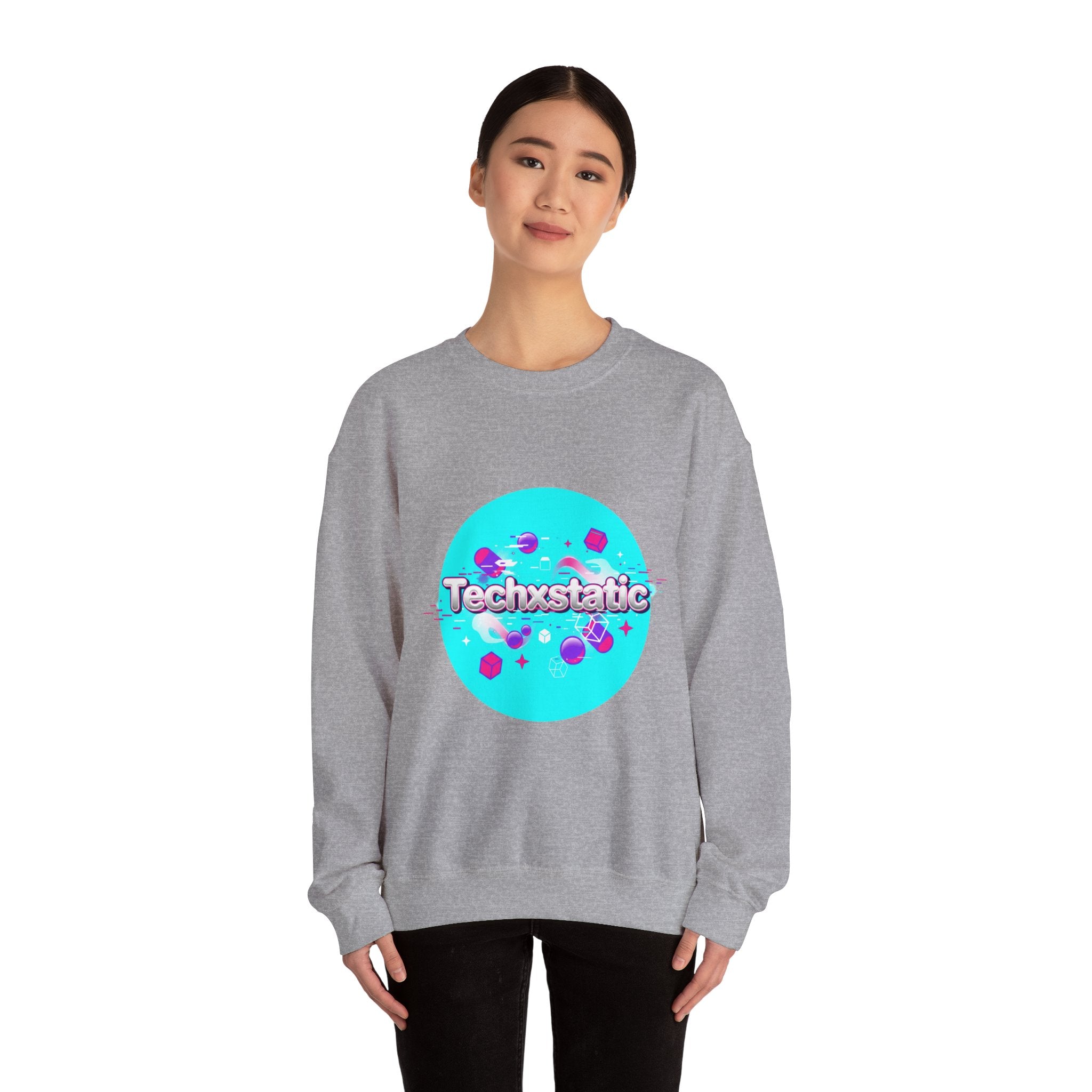 Techxstatic Chrome Logo Crewneck Sweatshirt | Y2K cyber holo aesthetic