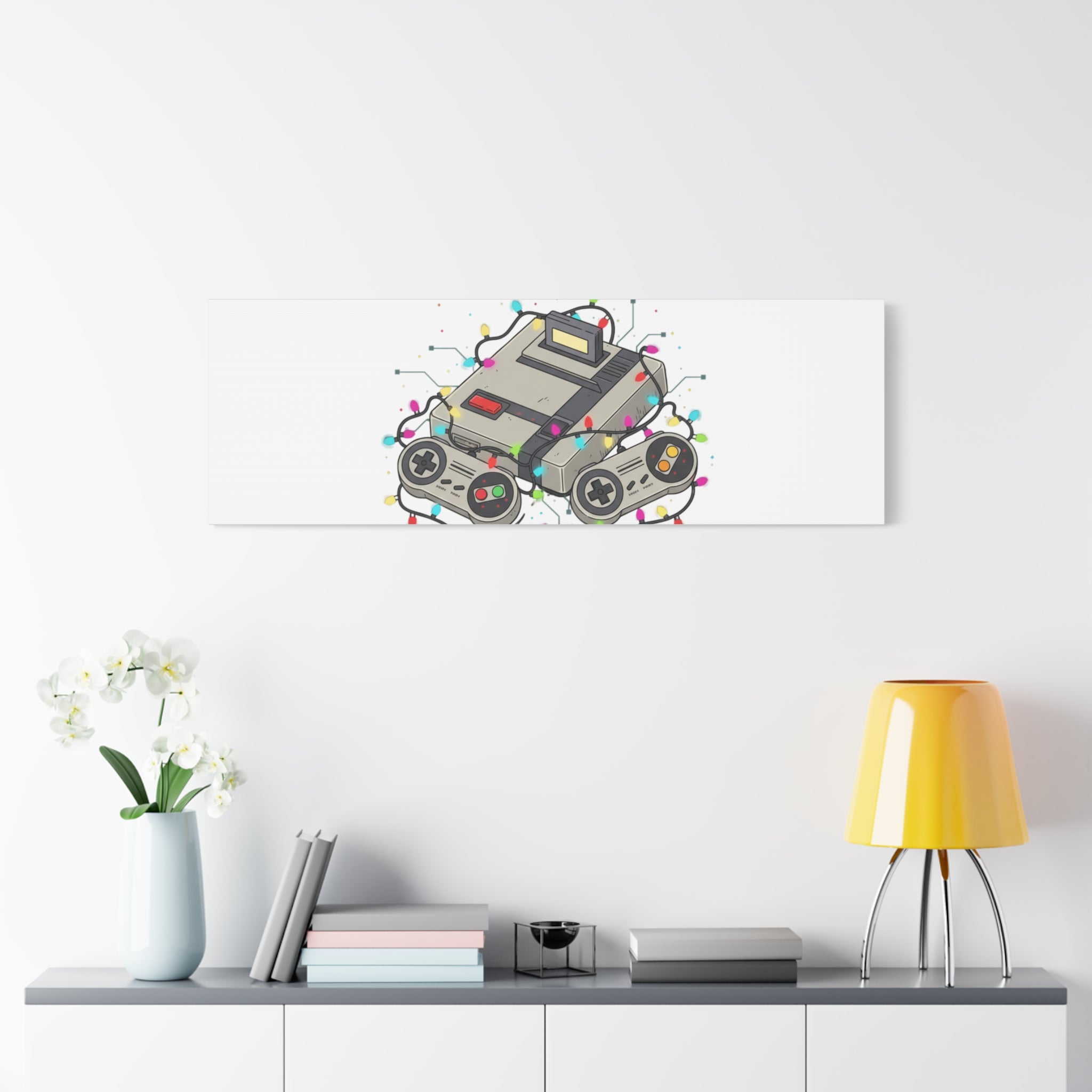 Level Up UR Life Canvas | Gamer Wall Art, Retro Controller, Holiday Lights