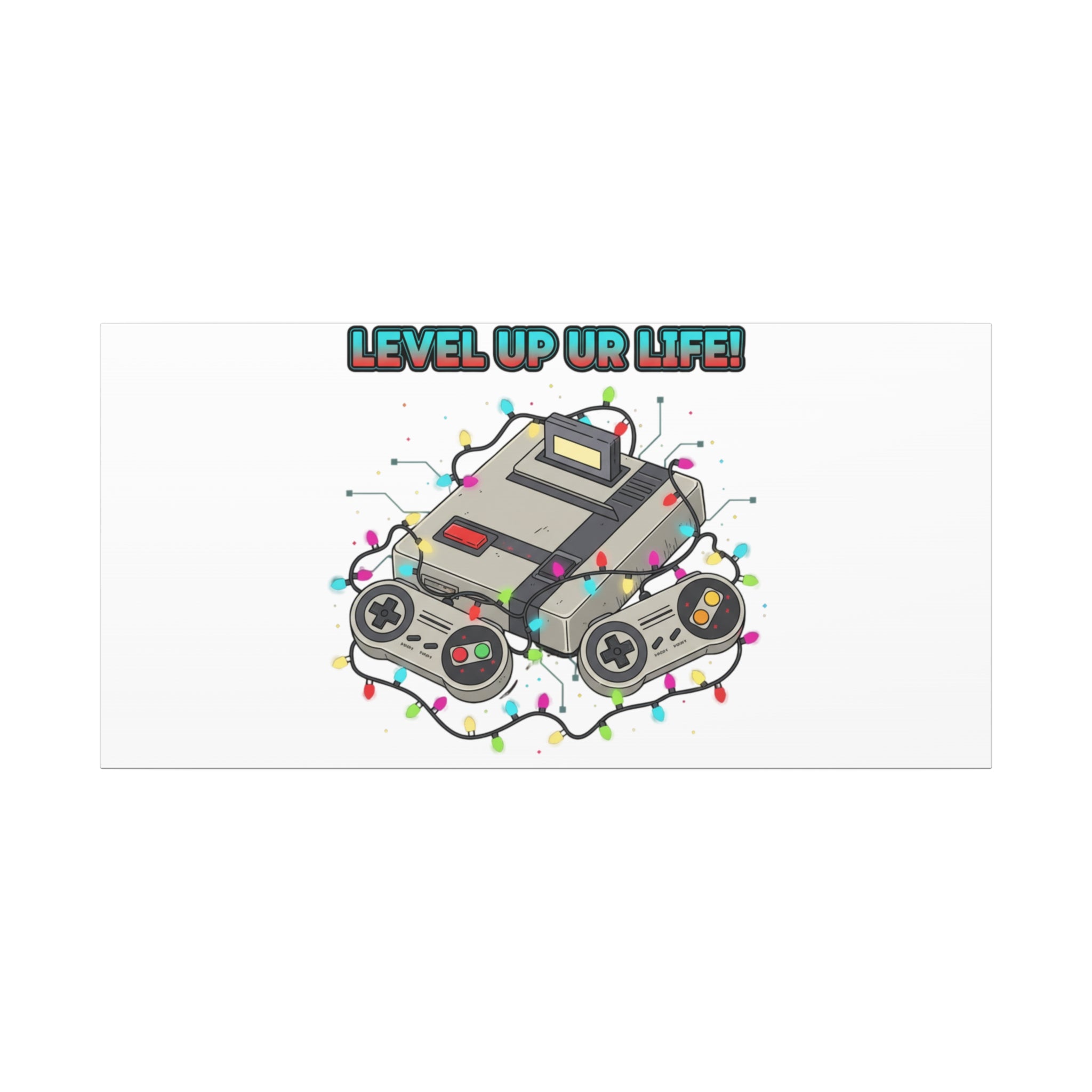 Level Up UR Life Canvas | Gamer Wall Art, Retro Controller, Holiday Lights