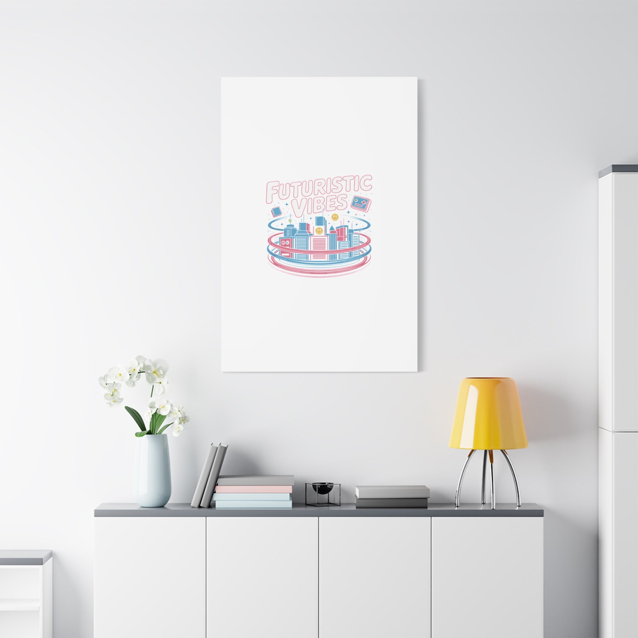 Futuristic Vibes Canvas, Y2K cyber holo aesthetic, retro tech print