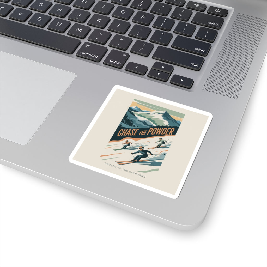 Chase the Powder Ski Sticker — Retro Mountain Skiing Kiss-Cut Sticker