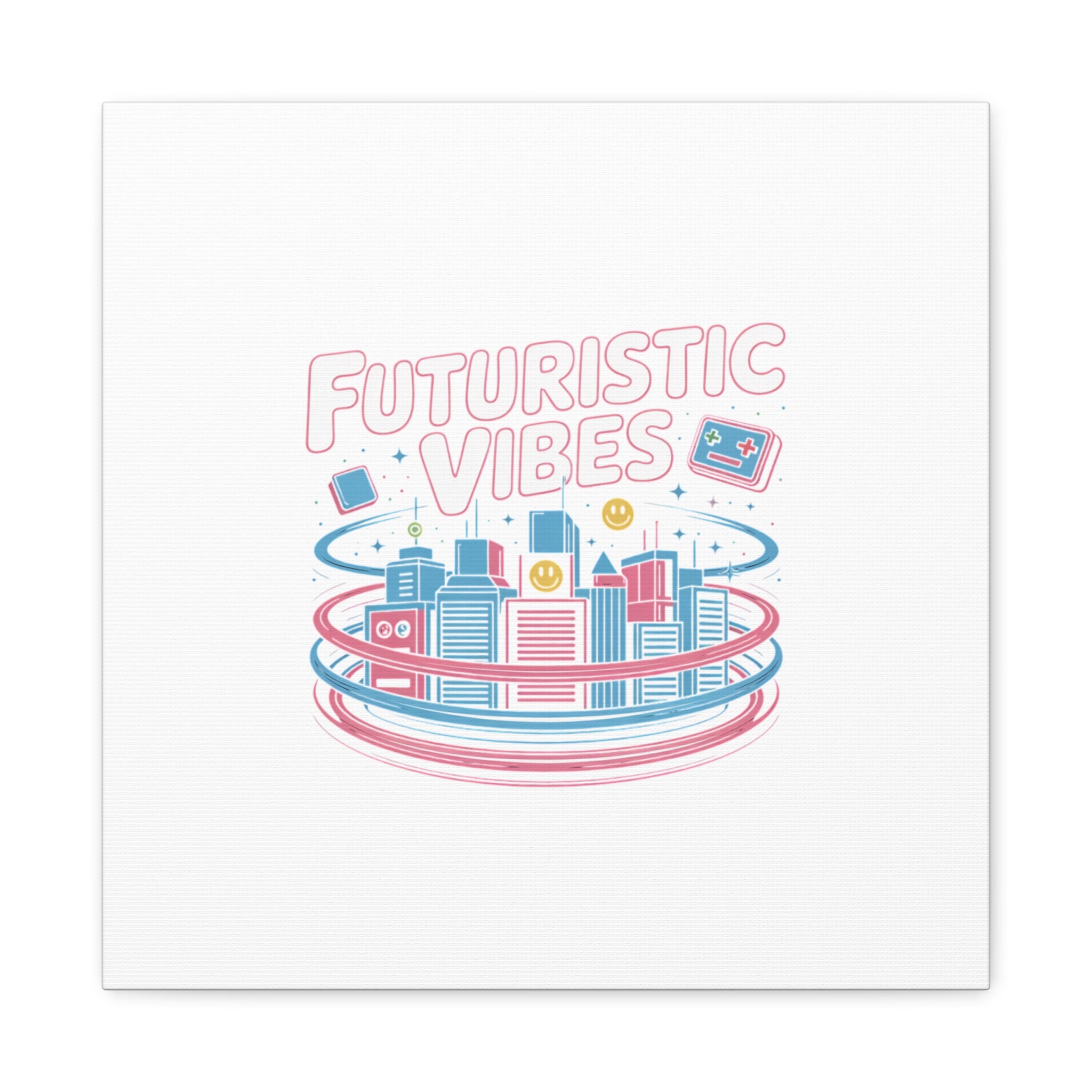 Futuristic Vibes Canvas, Y2K cyber holo aesthetic, retro tech print