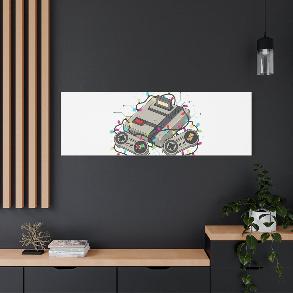 Level Up UR Life Canvas | Gamer Wall Art, Retro Controller, Holiday Lights
