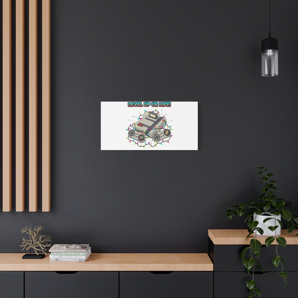 Level Up UR Life Canvas | Gamer Wall Art, Retro Controller, Holiday Lights