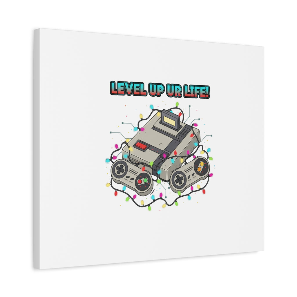 Level Up UR Life Canvas | Gamer Wall Art, Retro Controller, Holiday Lights