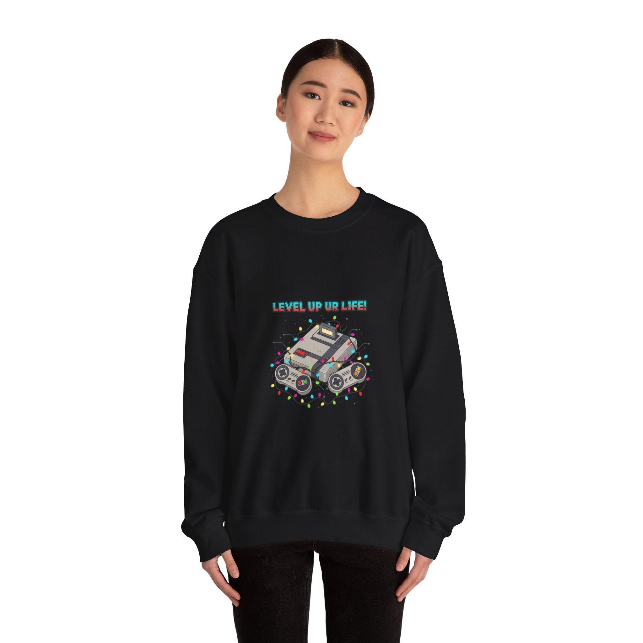 Level Up PC Console Crewneck Sweatshirt | Gamer Tech, Pixel Monospace
