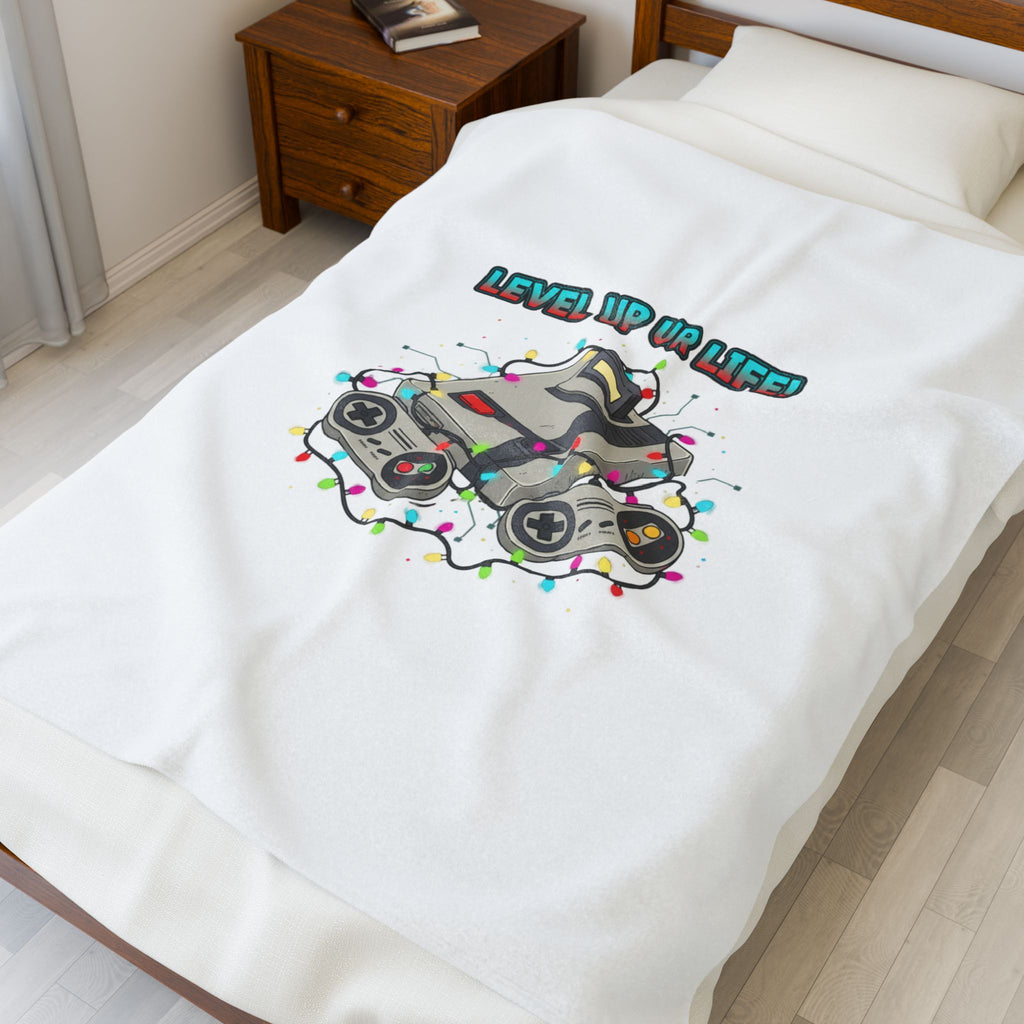 Level Up Ur Life Retro Console Plush Blanket | Gamer Holiday, Pixel Art