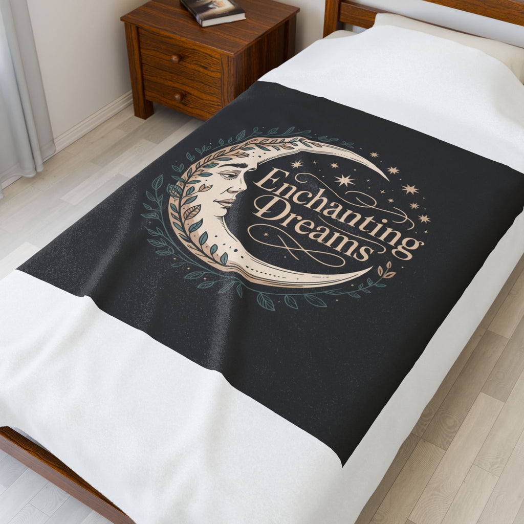 Enchanting Dreams Velveteen Plush Blanket — Moon & Stars Cozy Throw for Bedtime, Gift for Dreamers