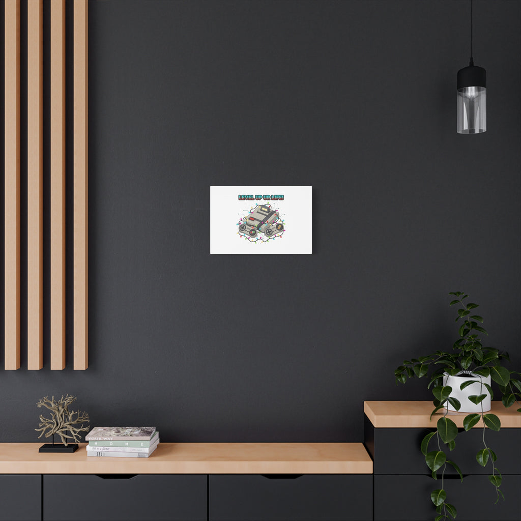 Level Up UR Life Canvas | Gamer Wall Art, Retro Controller, Holiday Lights