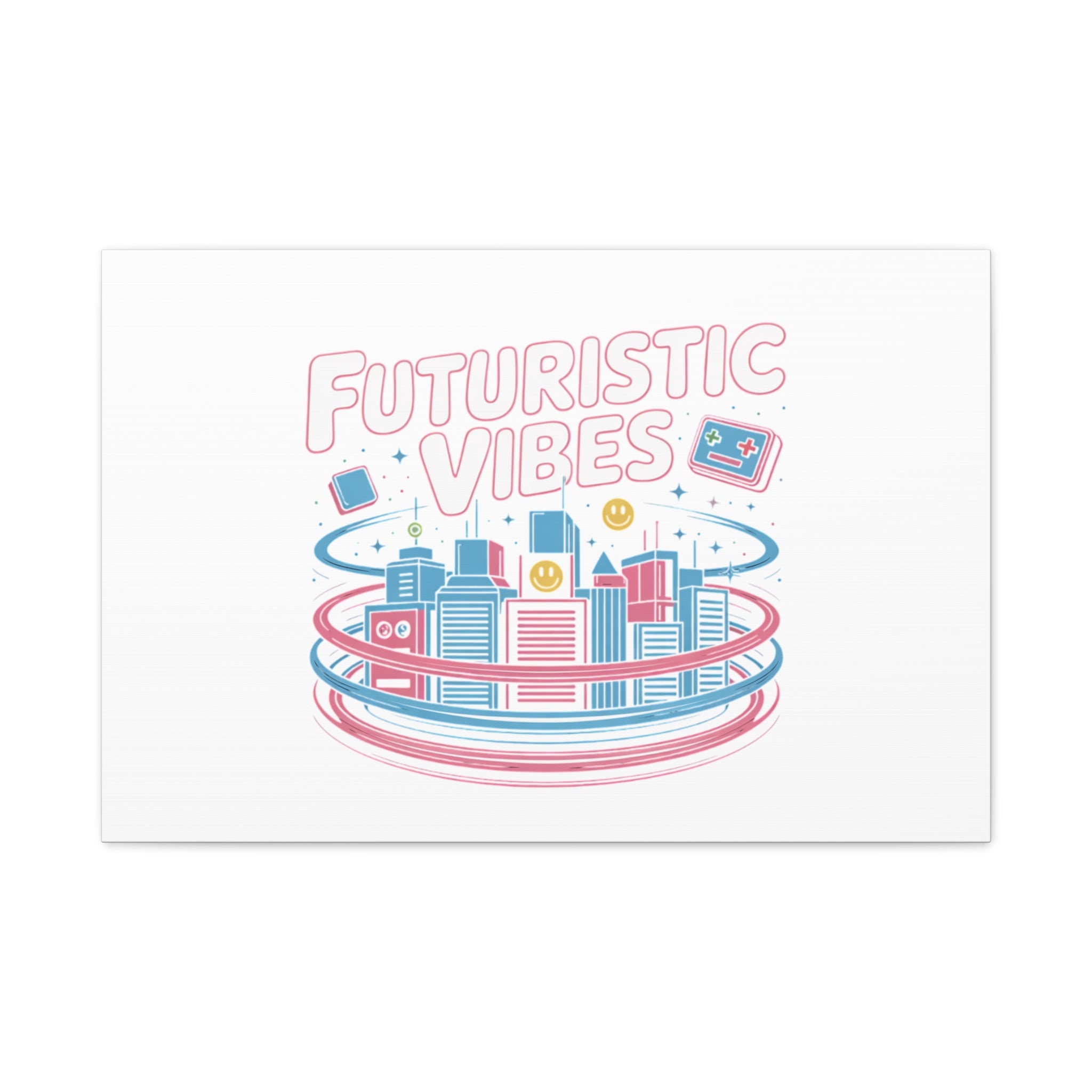 Futuristic Vibes Canvas, Y2K cyber holo aesthetic, retro tech print