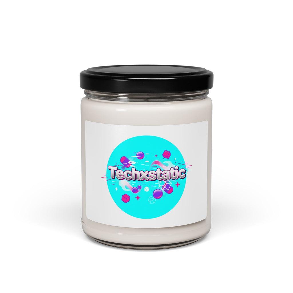 Techxstatic Candle | Y2K Cyber Holo Soy Candle, Retro Tech Chrome Text
