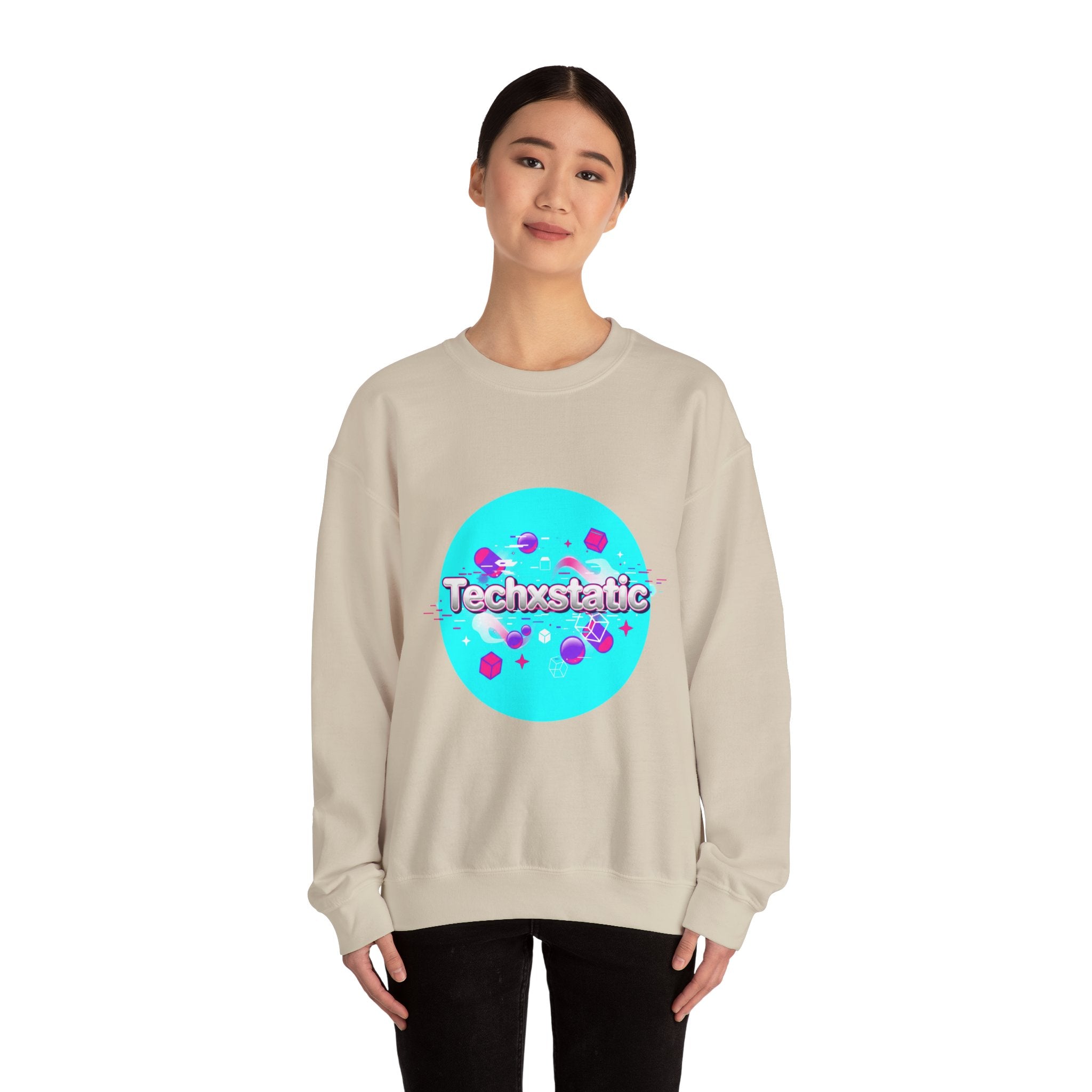 Techxstatic Chrome Logo Crewneck Sweatshirt | Y2K cyber holo aesthetic