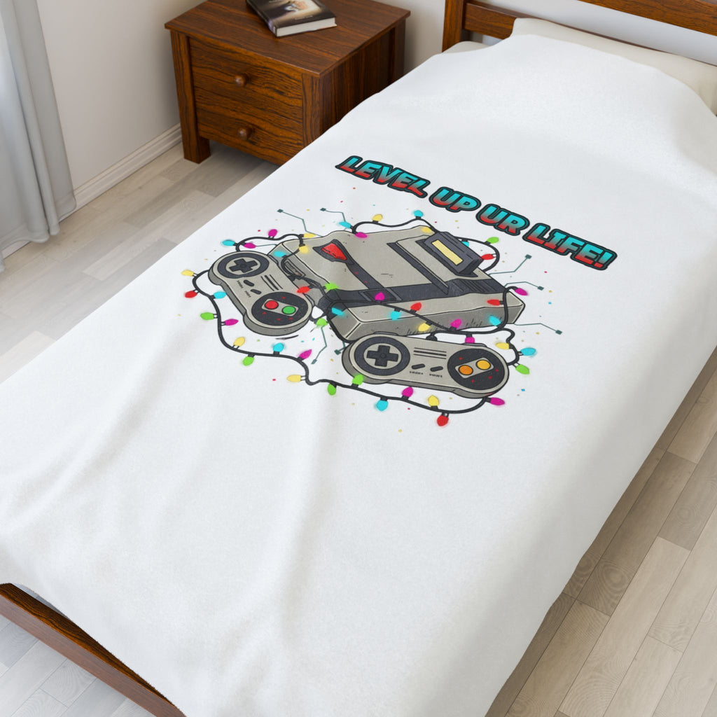 Level Up Ur Life Retro Console Plush Blanket | Gamer Holiday, Pixel Art