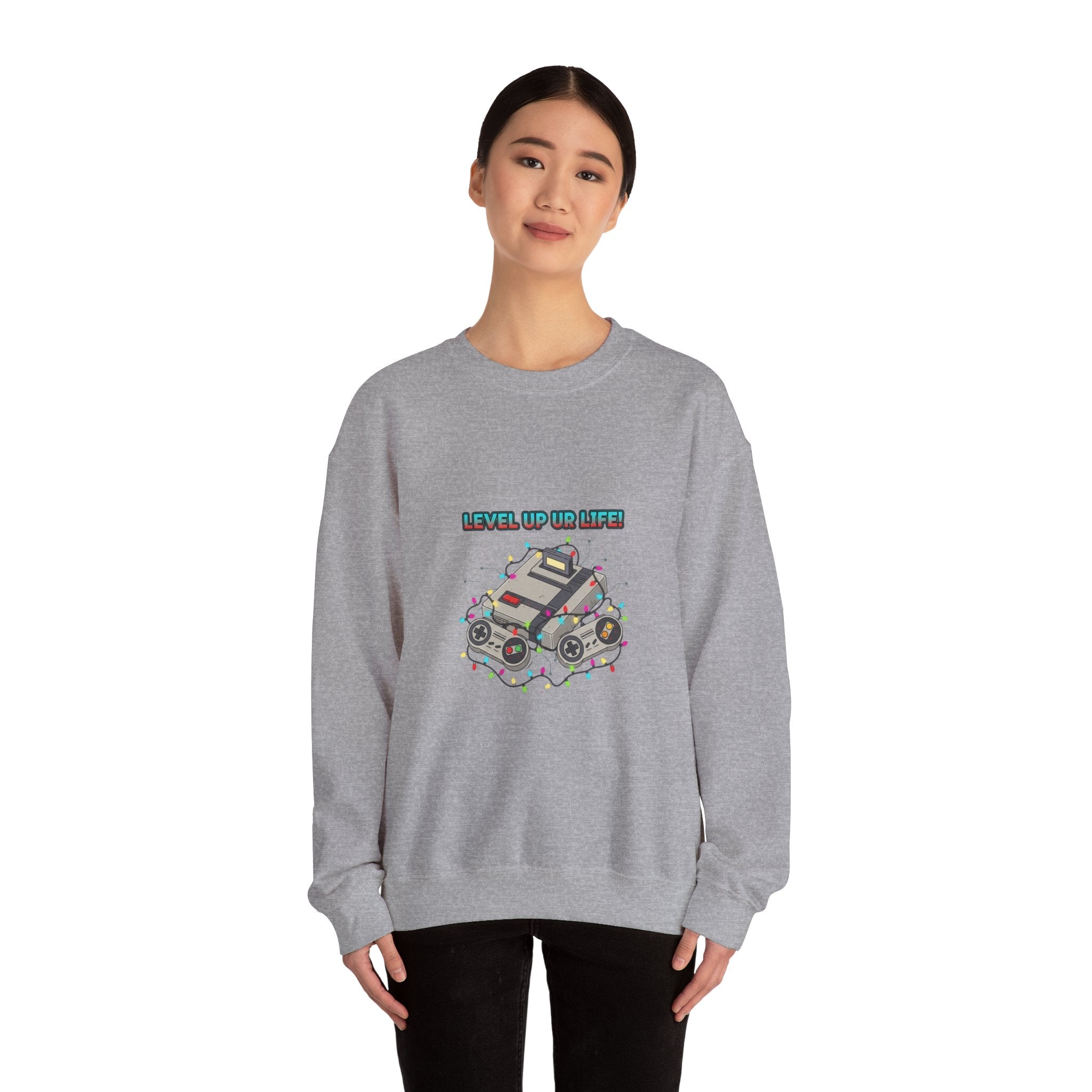 Level Up PC Console Crewneck Sweatshirt | Gamer Tech, Pixel Monospace