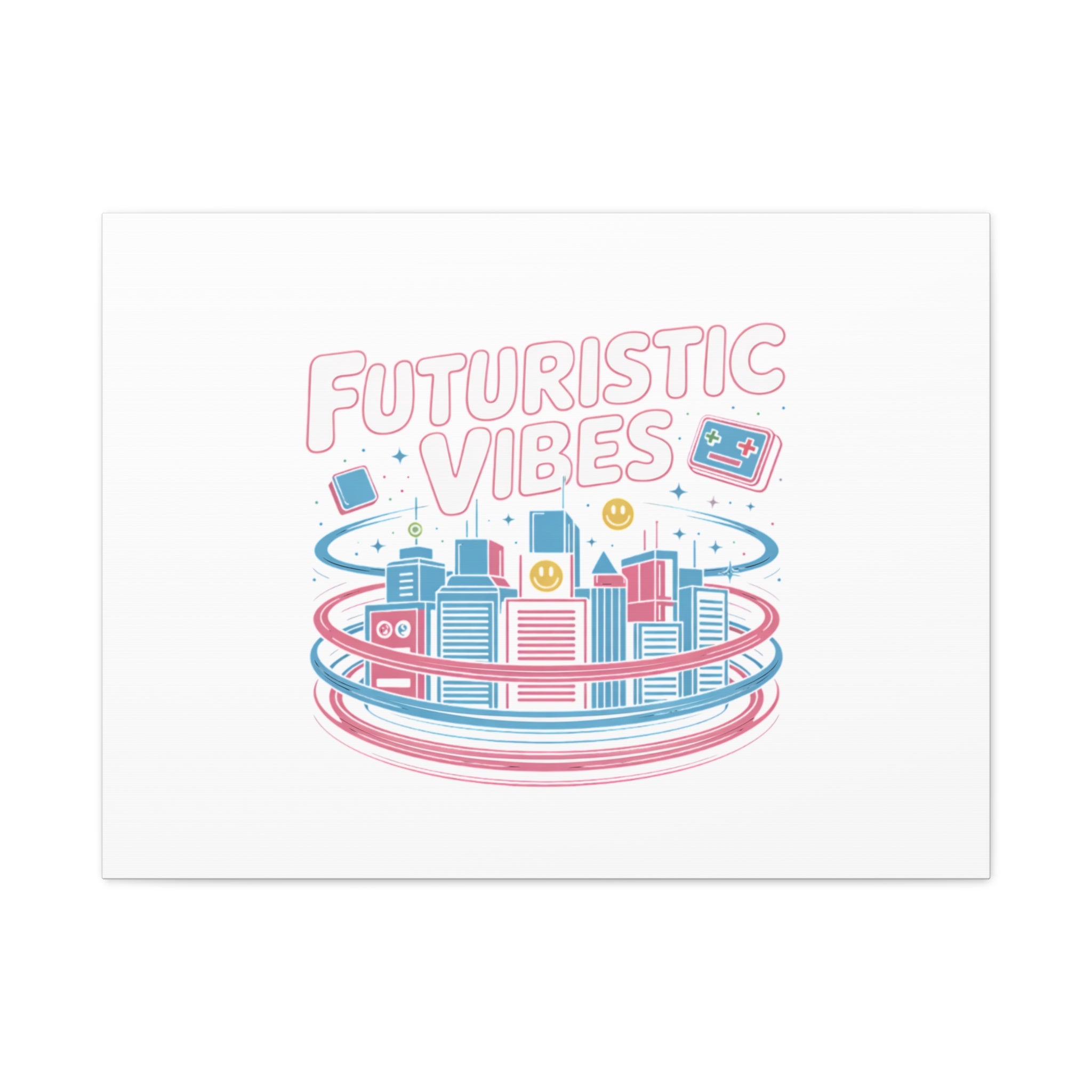 Futuristic Vibes Canvas, Y2K cyber holo aesthetic, retro tech print