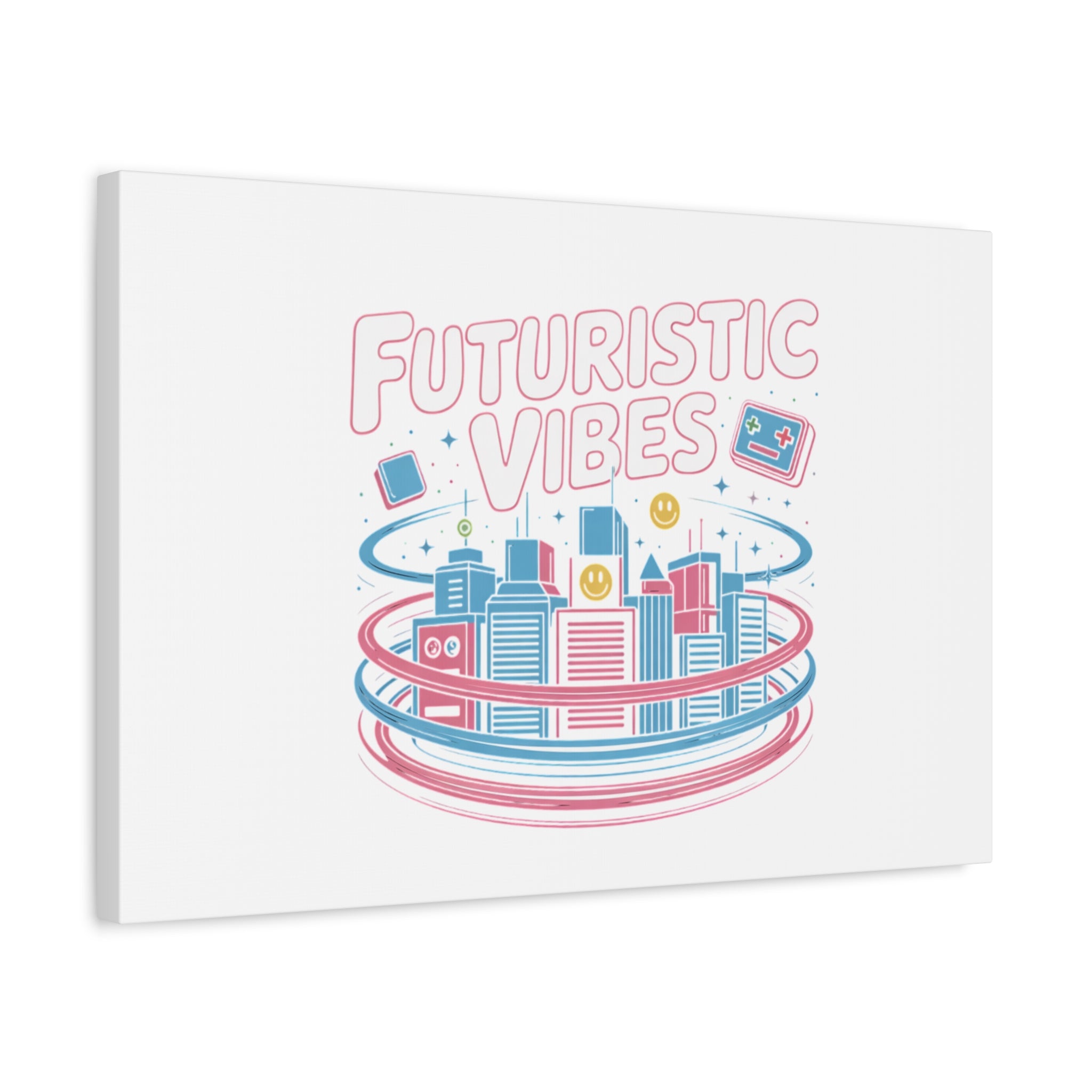 Futuristic Vibes Canvas, Y2K cyber holo aesthetic, retro tech print