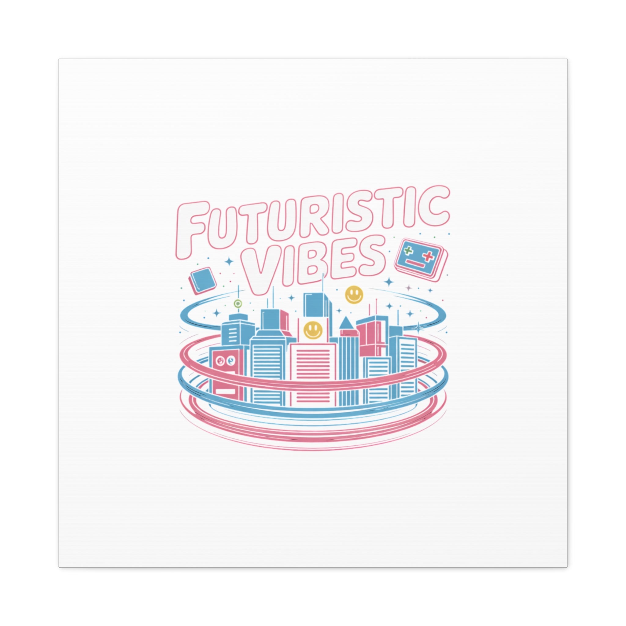 Futuristic Vibes Canvas, Y2K cyber holo aesthetic, retro tech print