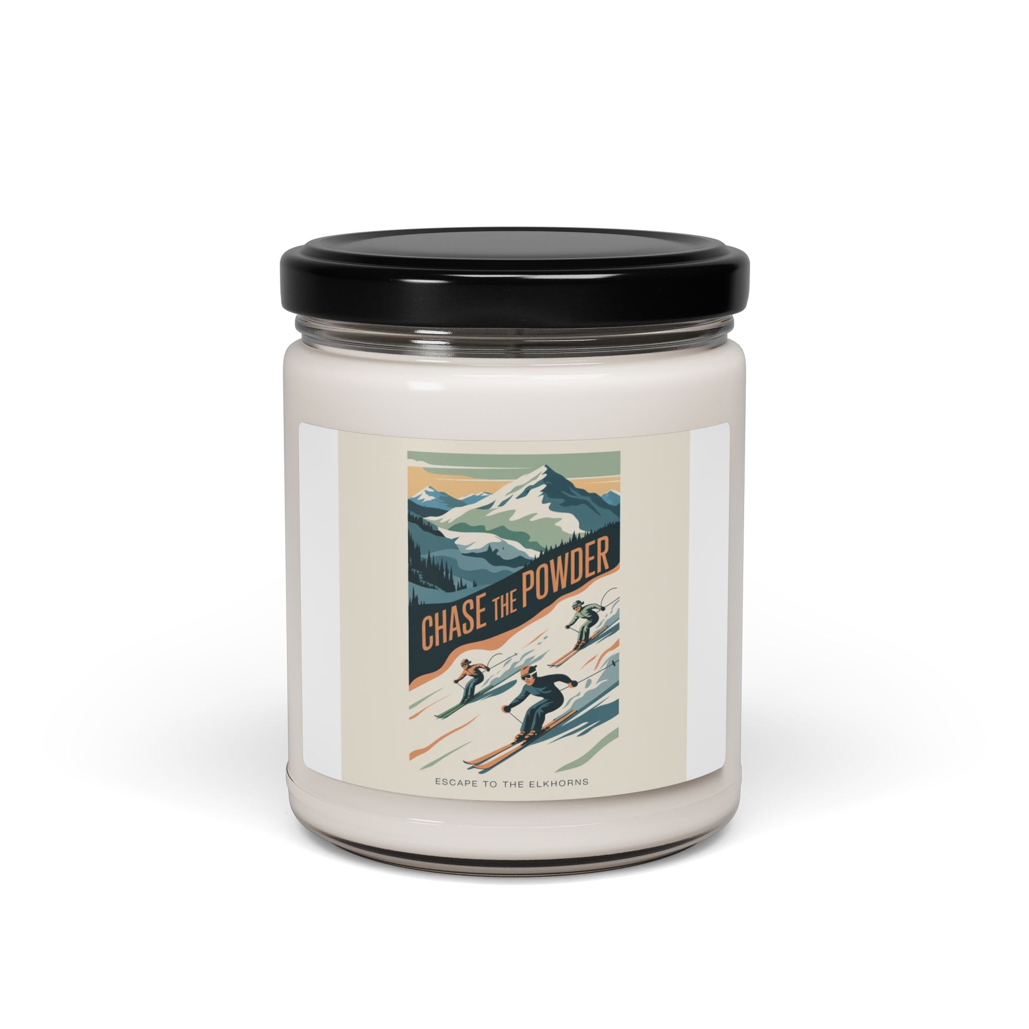 Chase the Powder Soy Candle — 9oz Scented Jar (Ski Adventure Vintage Label)