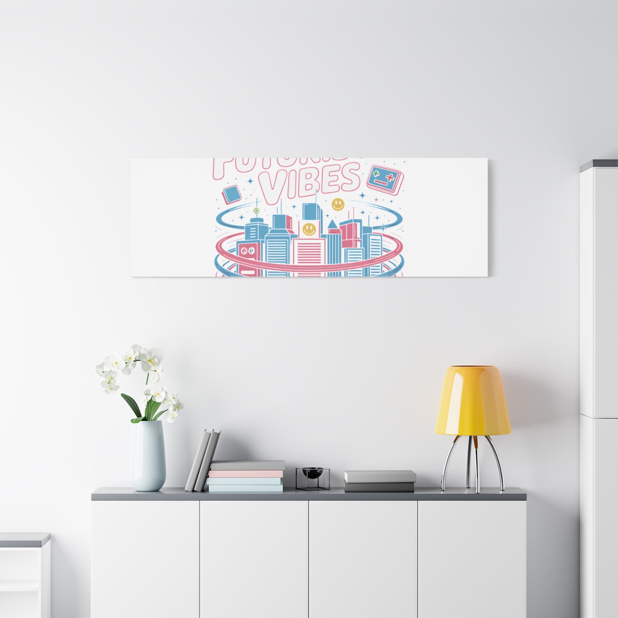 Futuristic Vibes Canvas, Y2K cyber holo aesthetic, retro tech print