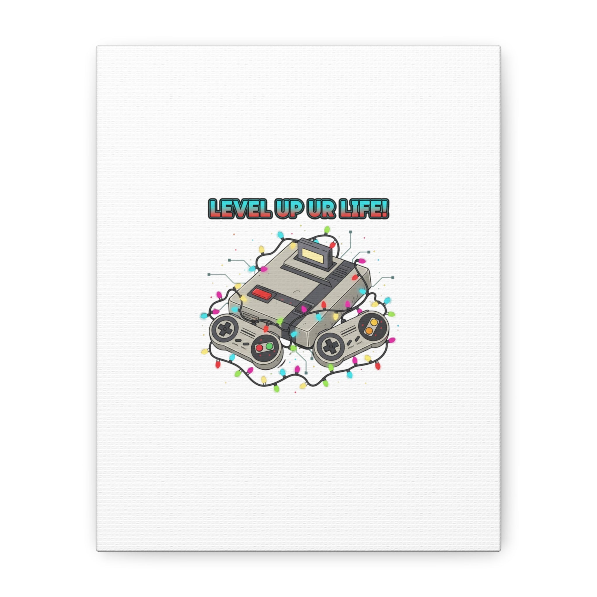 Level Up UR Life Canvas | Gamer Wall Art, Retro Controller, Holiday Lights