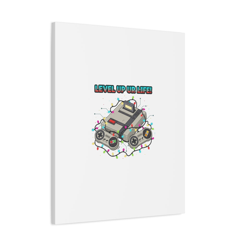 Level Up UR Life Canvas | Gamer Wall Art, Retro Controller, Holiday Lights