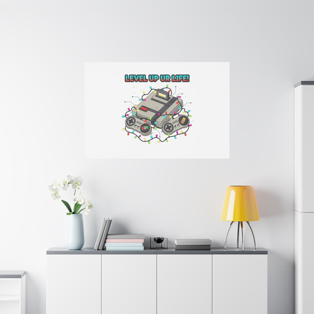 Level Up UR Life Canvas | Gamer Wall Art, Retro Controller, Holiday Lights
