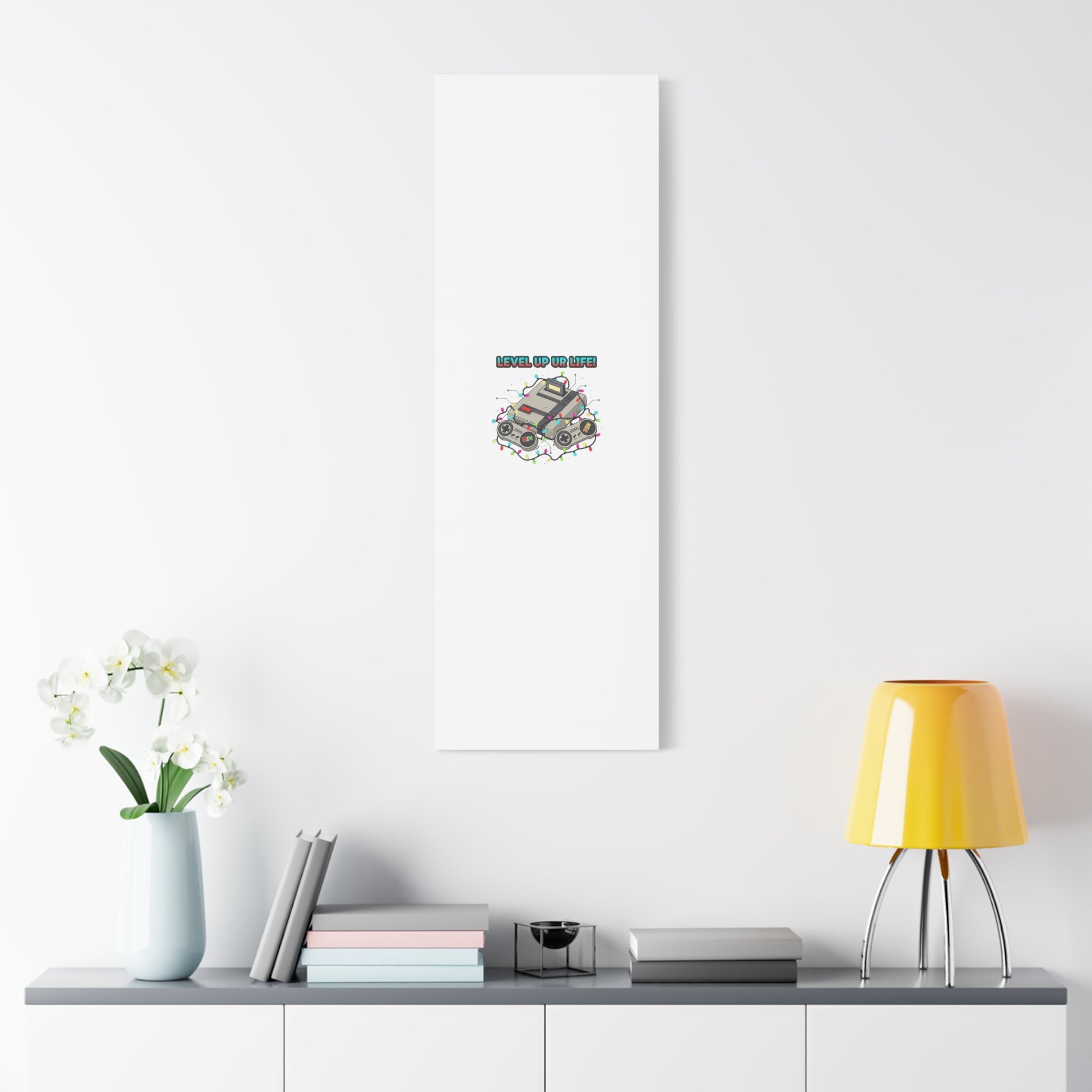 Level Up UR Life Canvas | Gamer Wall Art, Retro Controller, Holiday Lights