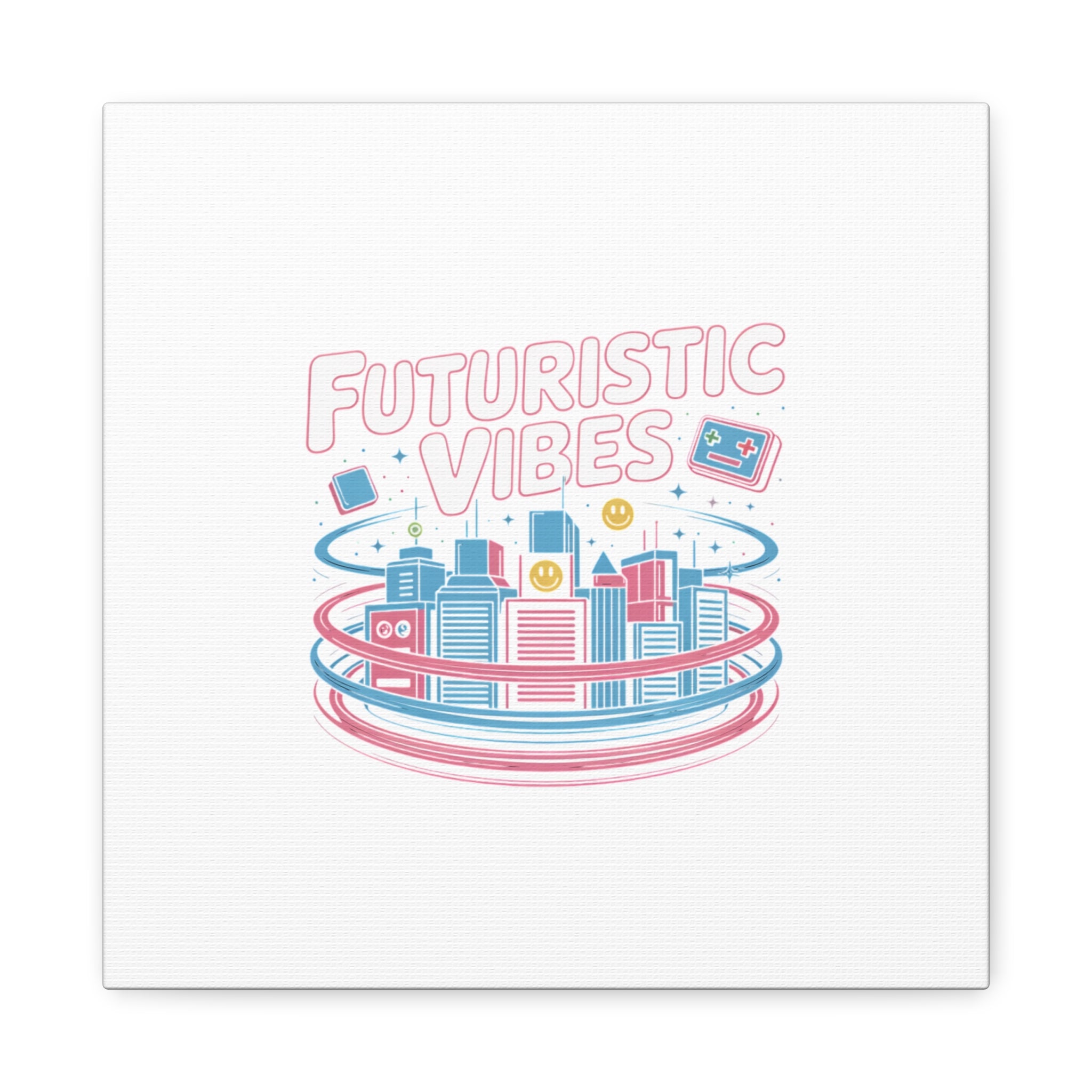 Futuristic Vibes Canvas, Y2K cyber holo aesthetic, retro tech print
