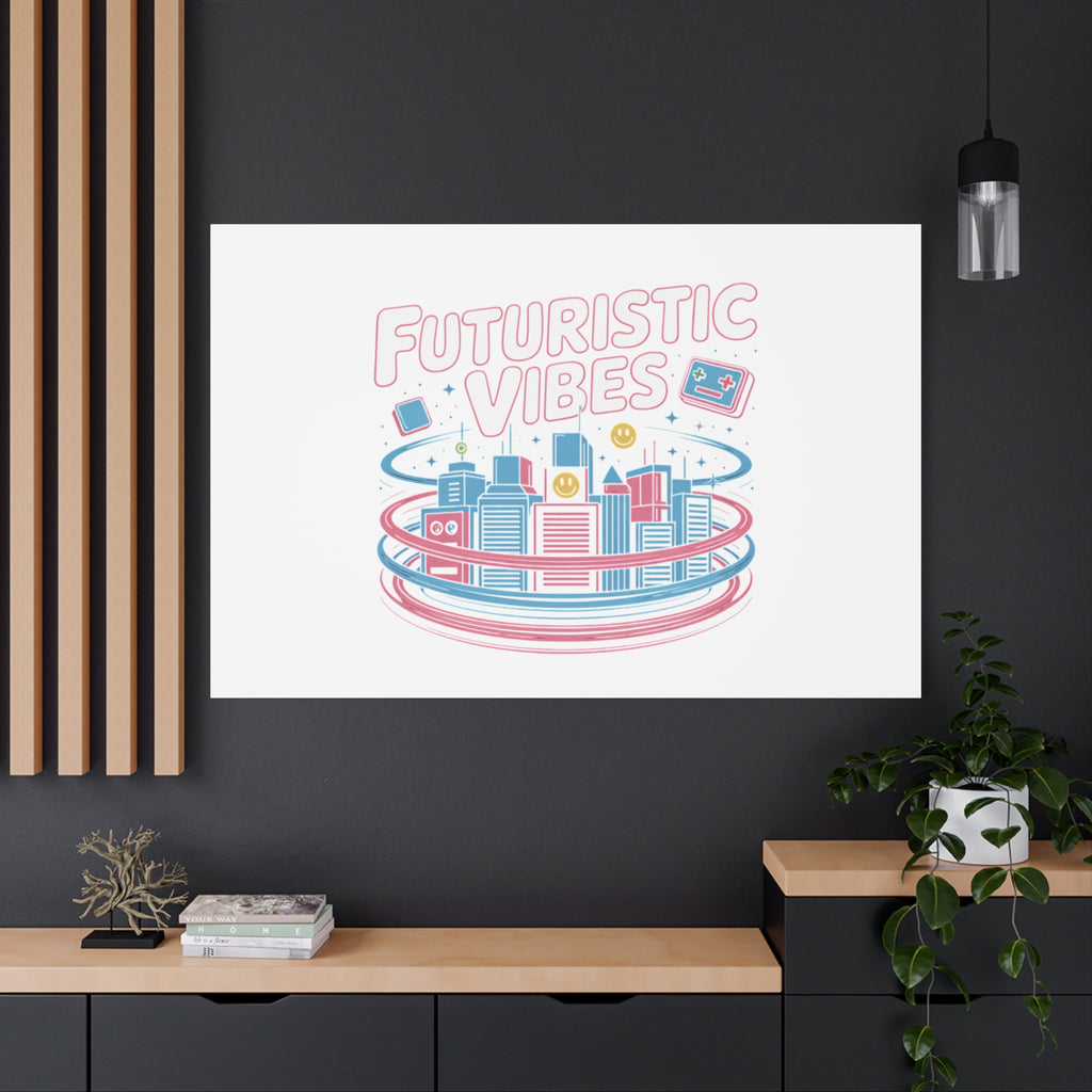Futuristic Vibes Canvas, Y2K cyber holo aesthetic, retro tech print