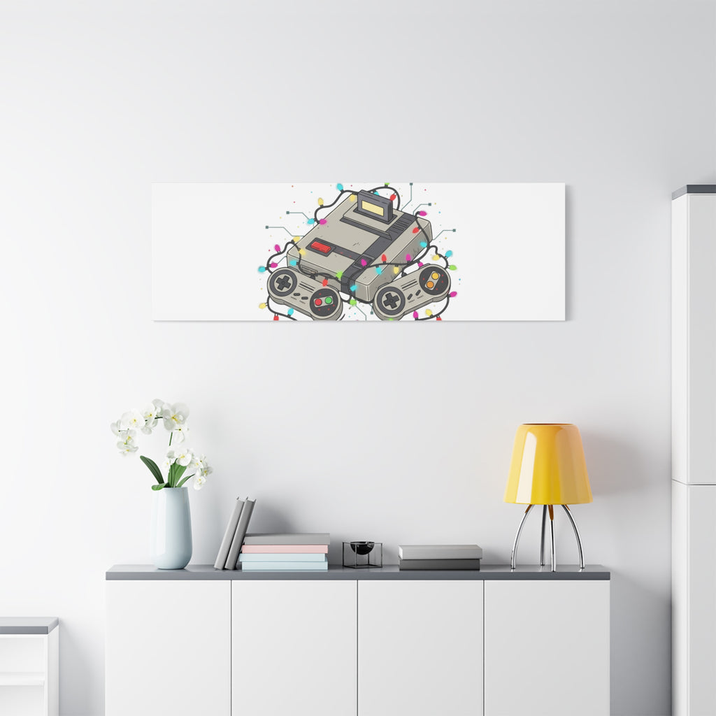 Level Up UR Life Canvas | Gamer Wall Art, Retro Controller, Holiday Lights