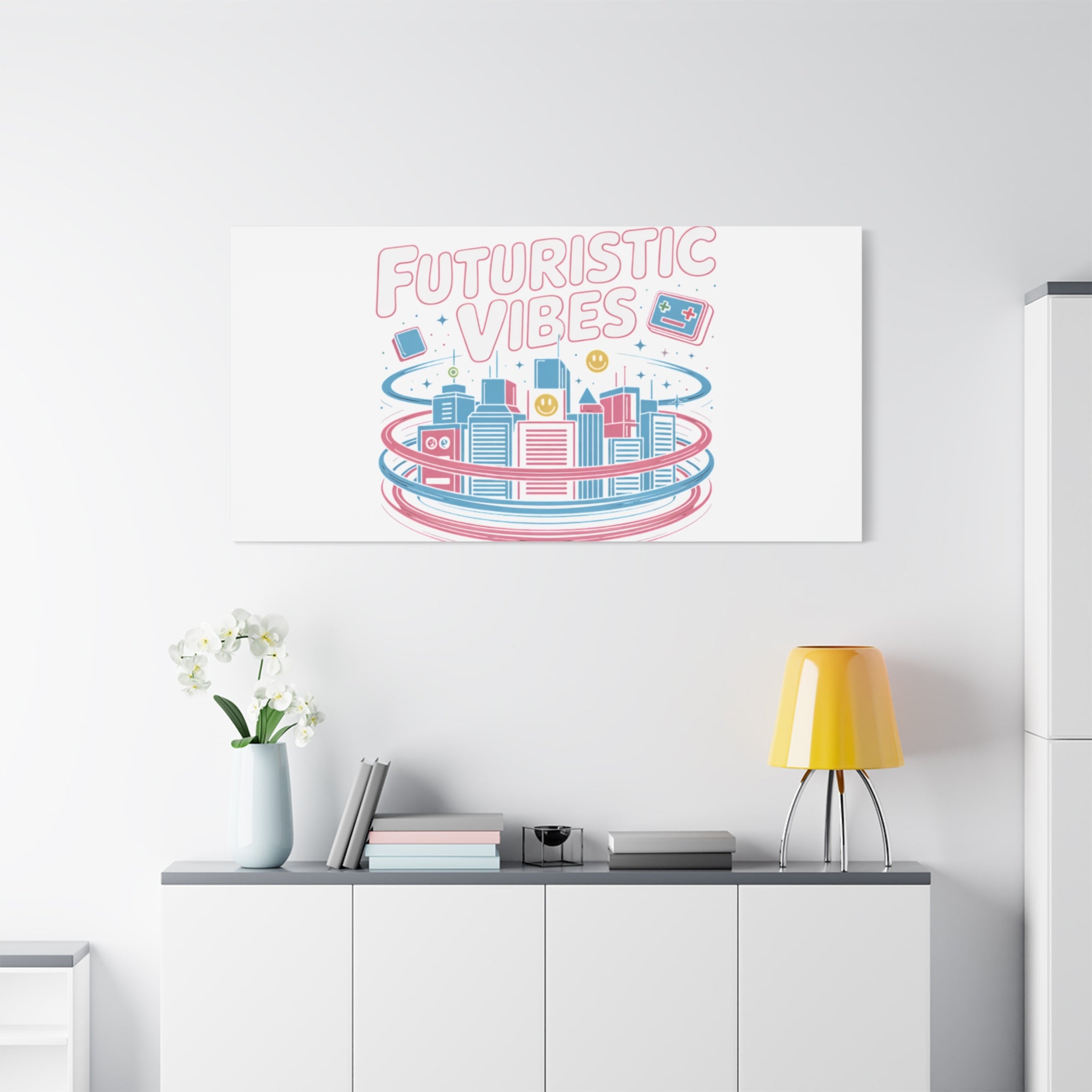 Futuristic Vibes Canvas, Y2K cyber holo aesthetic, retro tech print