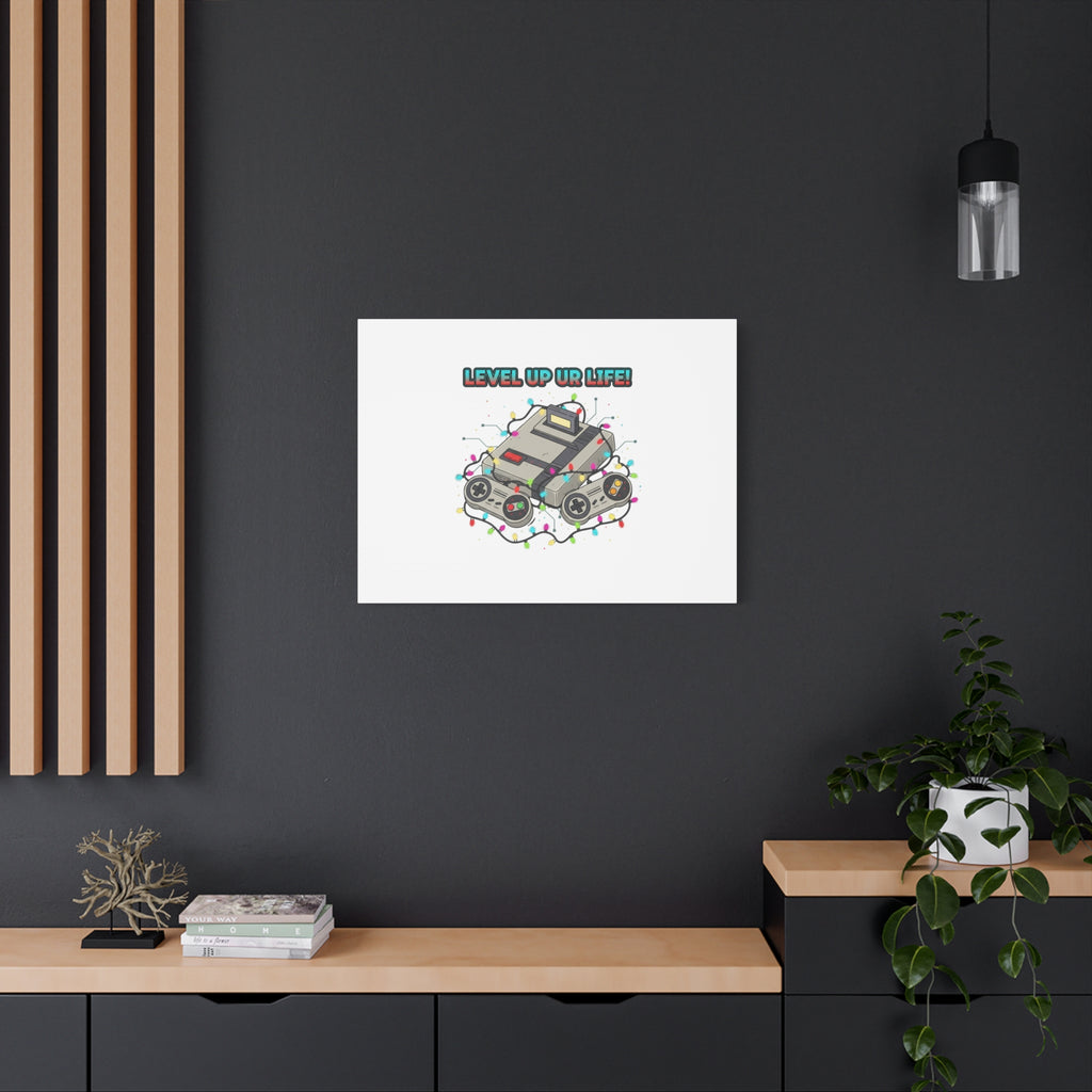 Level Up UR Life Canvas | Gamer Wall Art, Retro Controller, Holiday Lights