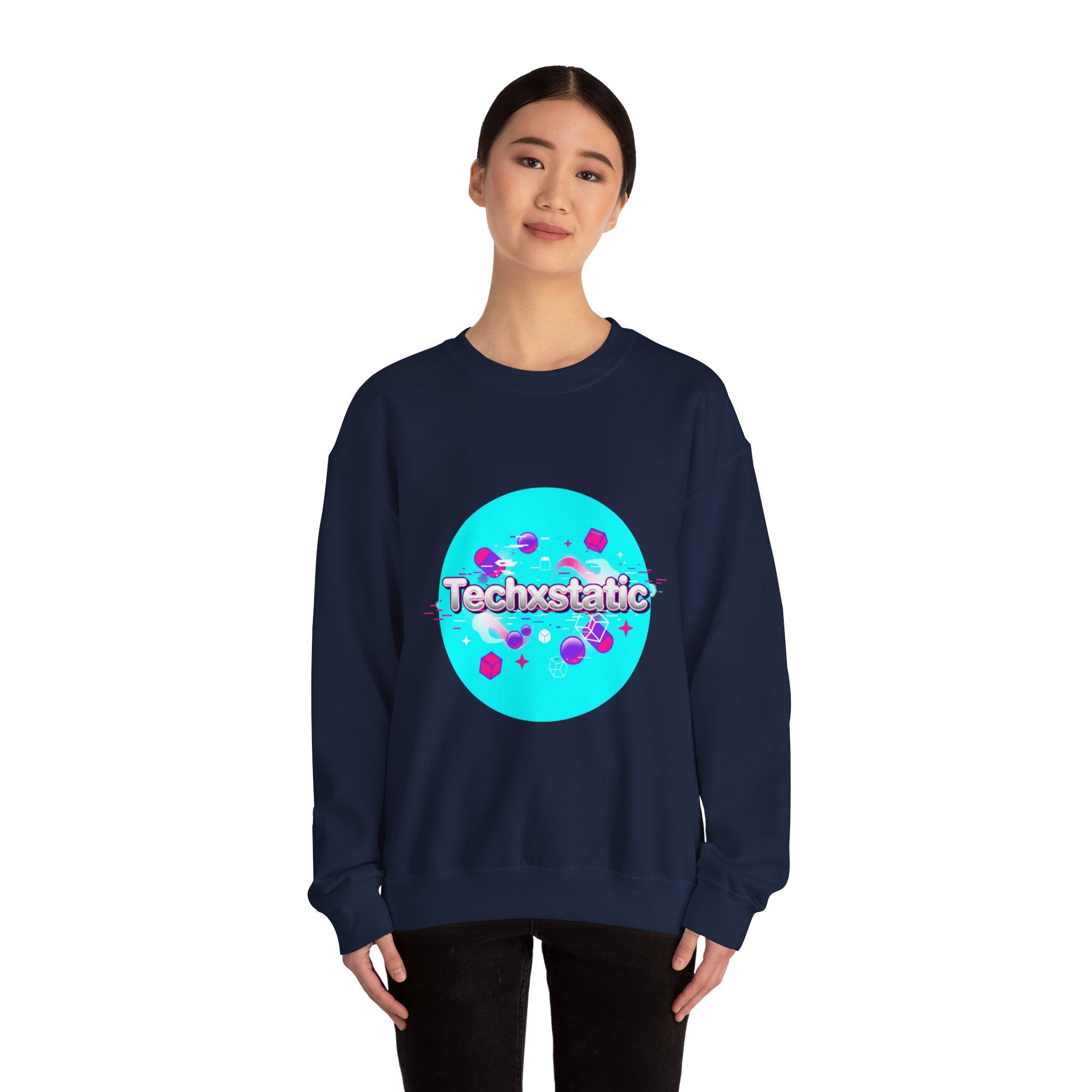 Techxstatic Chrome Logo Crewneck Sweatshirt | Y2K cyber holo aesthetic