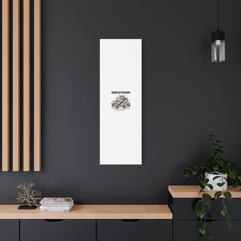 Level Up UR Life Canvas | Gamer Wall Art, Retro Controller, Holiday Lights
