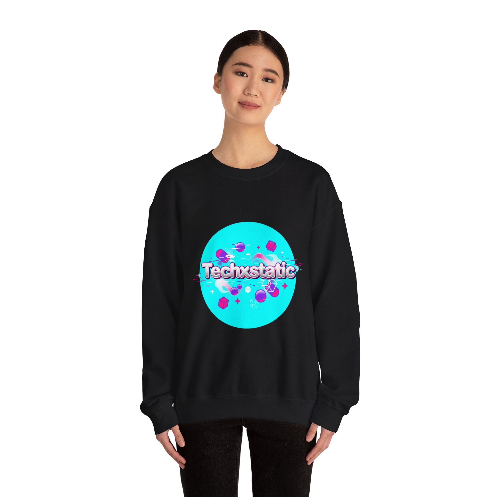 Techxstatic Chrome Logo Crewneck Sweatshirt | Y2K cyber holo aesthetic
