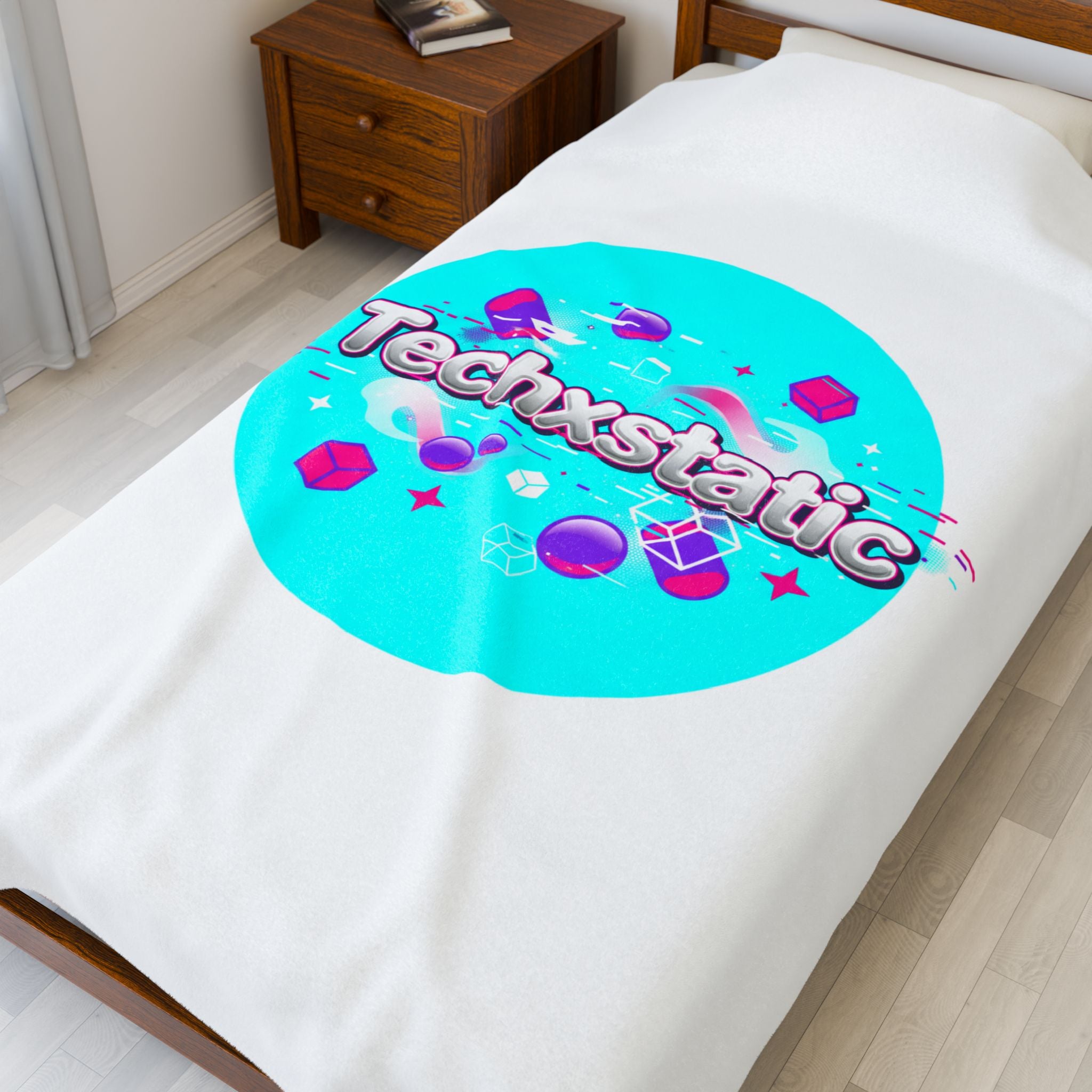 Techxstatic chrome logo Velveteen Plush Blanket | Y2K cyber holo, retro tech print
