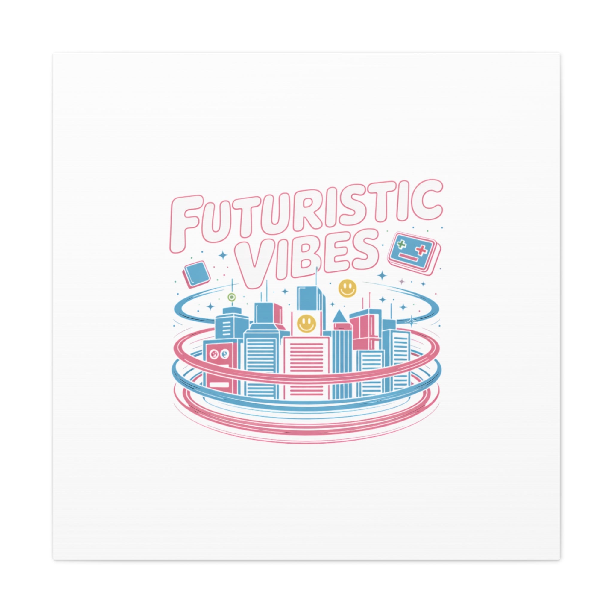 Futuristic Vibes Canvas, Y2K cyber holo aesthetic, retro tech print