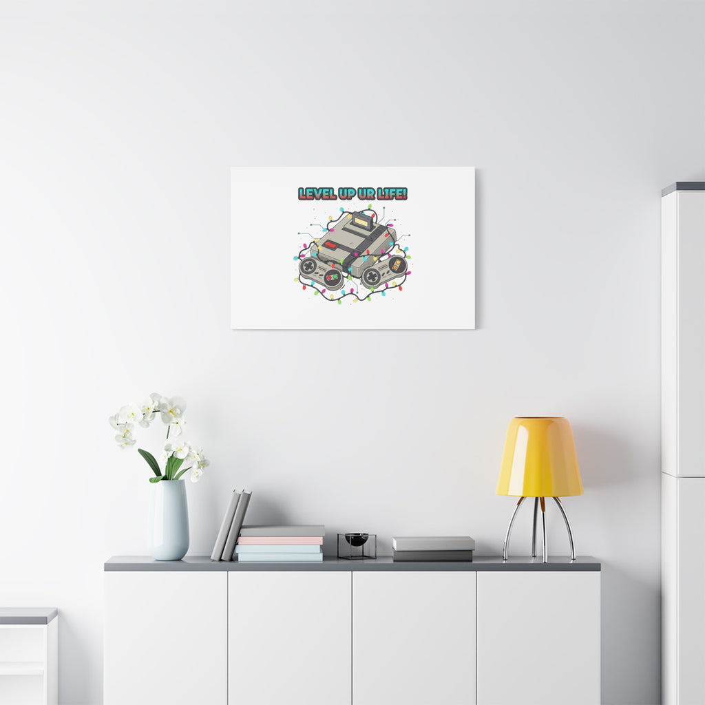 Level Up UR Life Canvas | Gamer Wall Art, Retro Controller, Holiday Lights