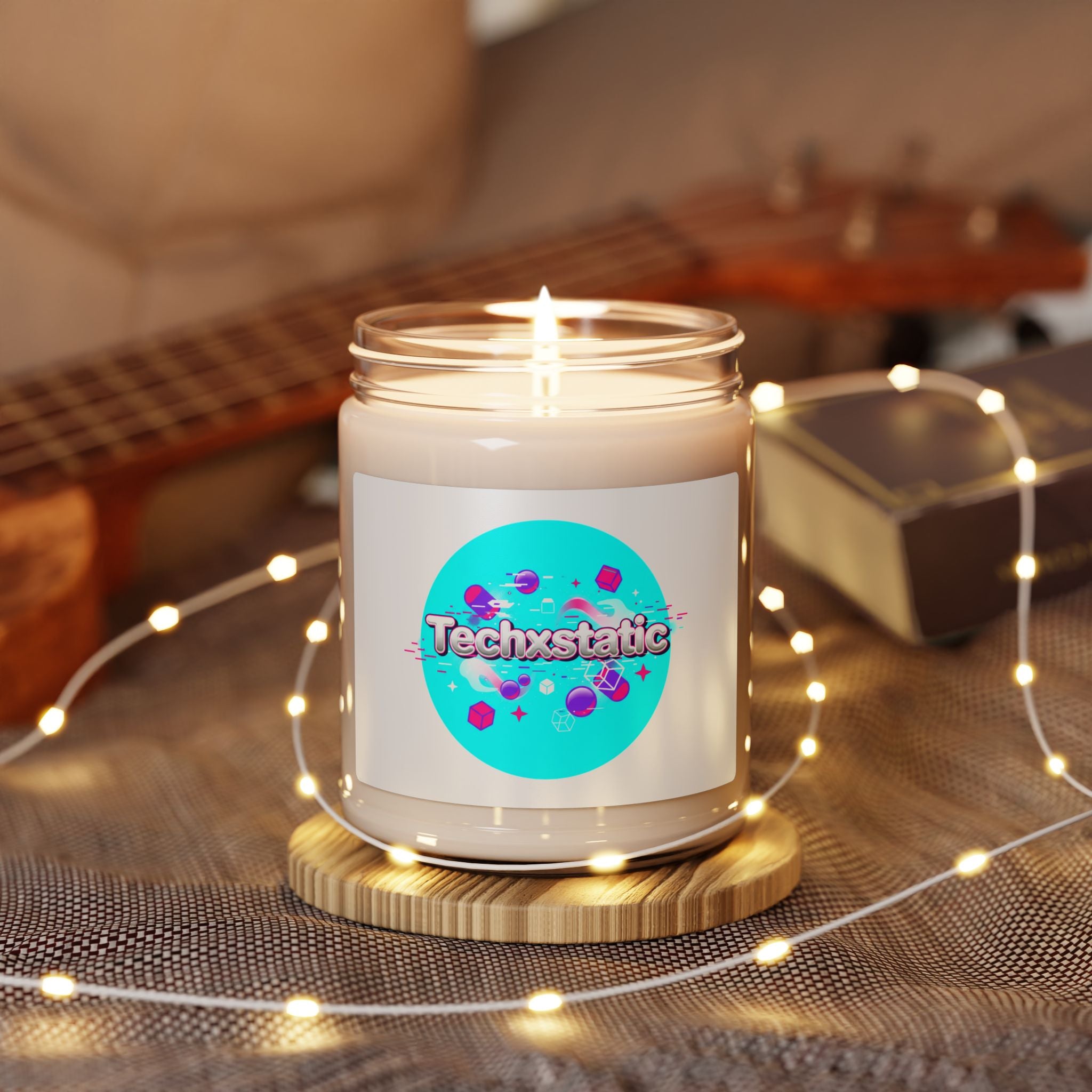 Techxstatic Candle | Y2K Cyber Holo Soy Candle, Retro Tech Chrome Text