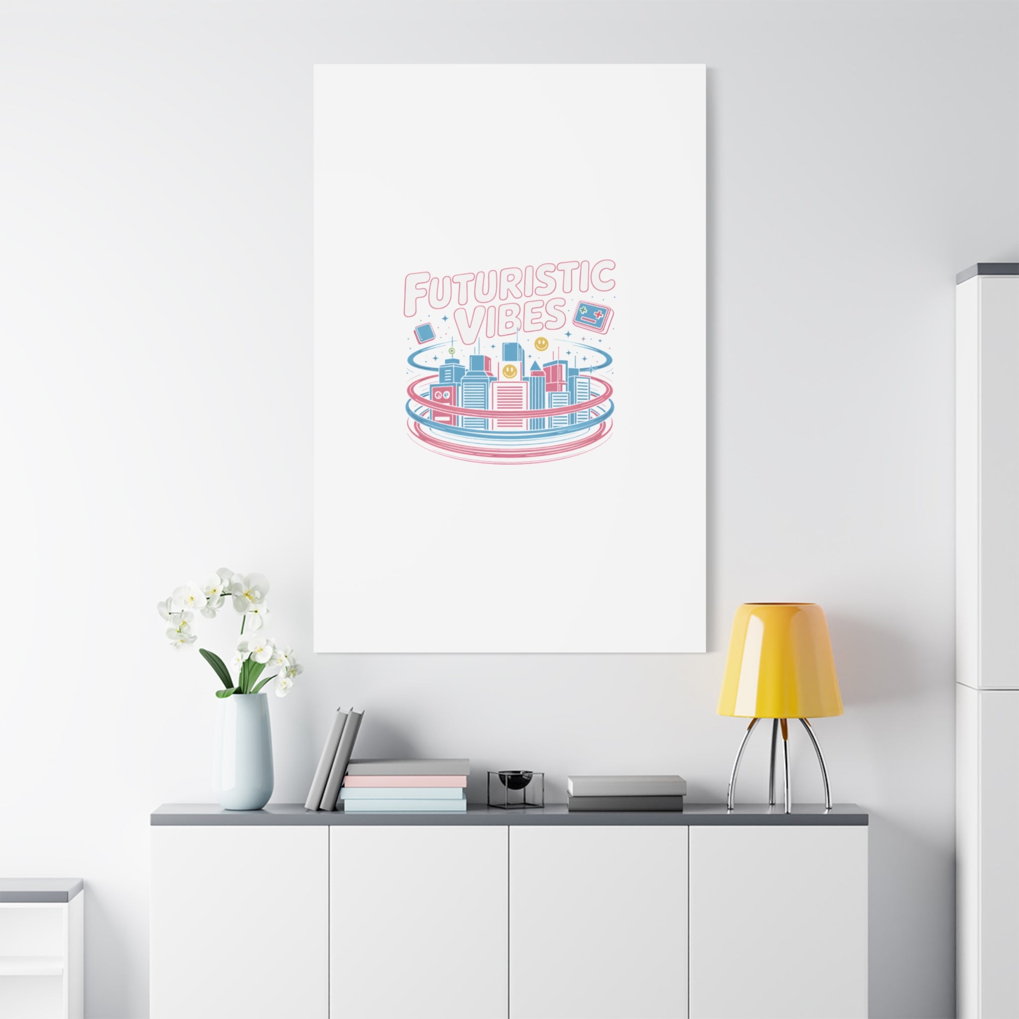 Futuristic Vibes Canvas, Y2K cyber holo aesthetic, retro tech print