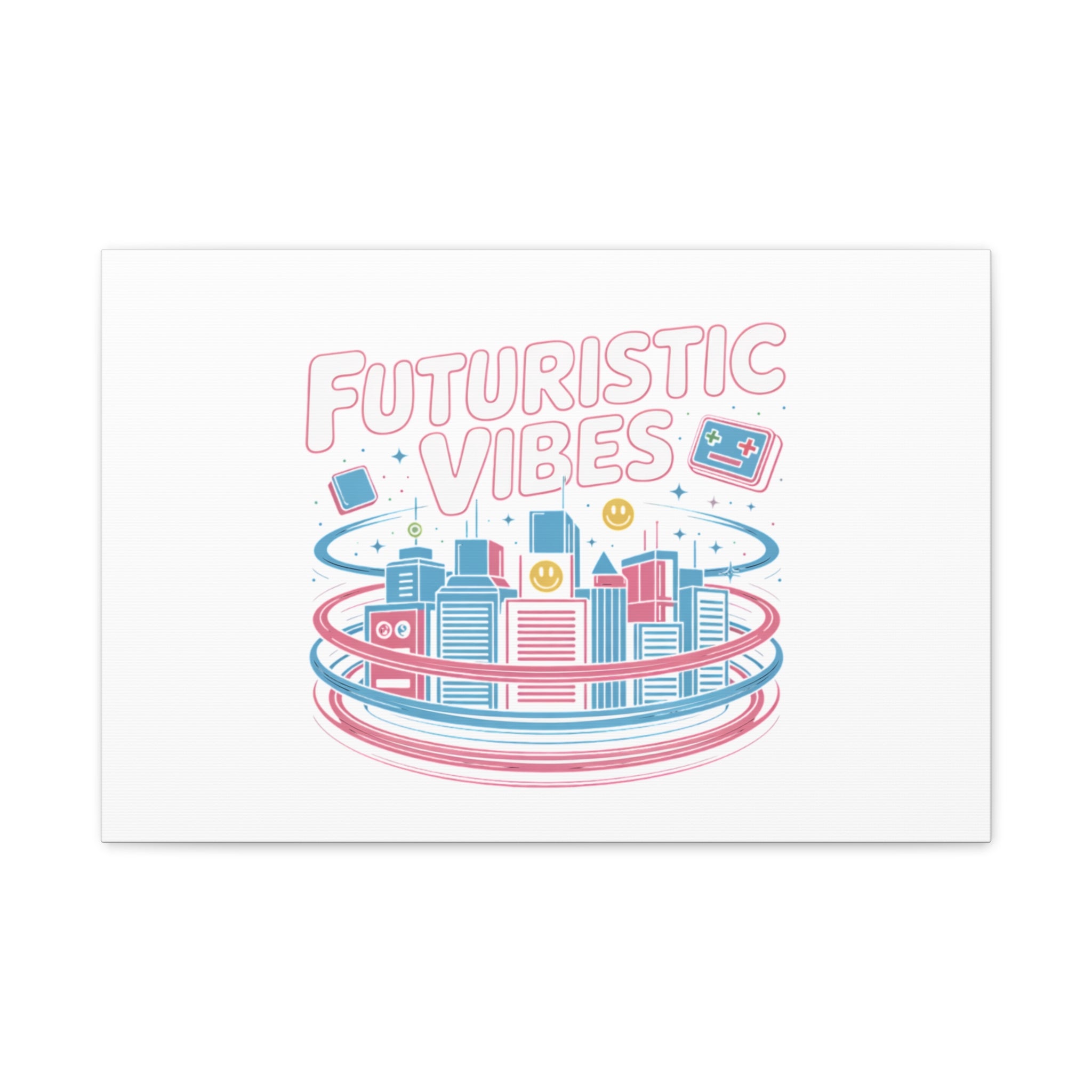 Futuristic Vibes Canvas, Y2K cyber holo aesthetic, retro tech print
