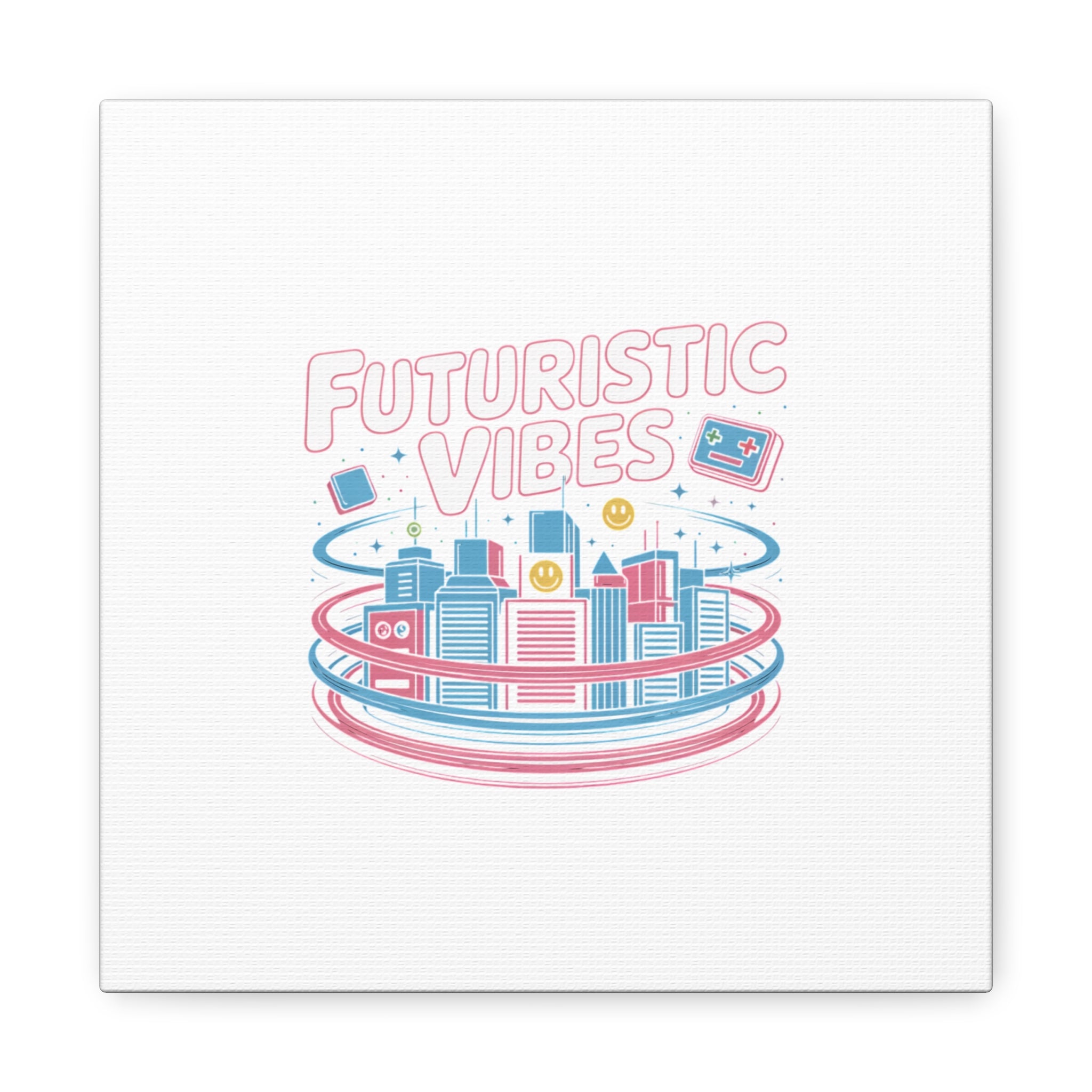 Futuristic Vibes Canvas, Y2K cyber holo aesthetic, retro tech print