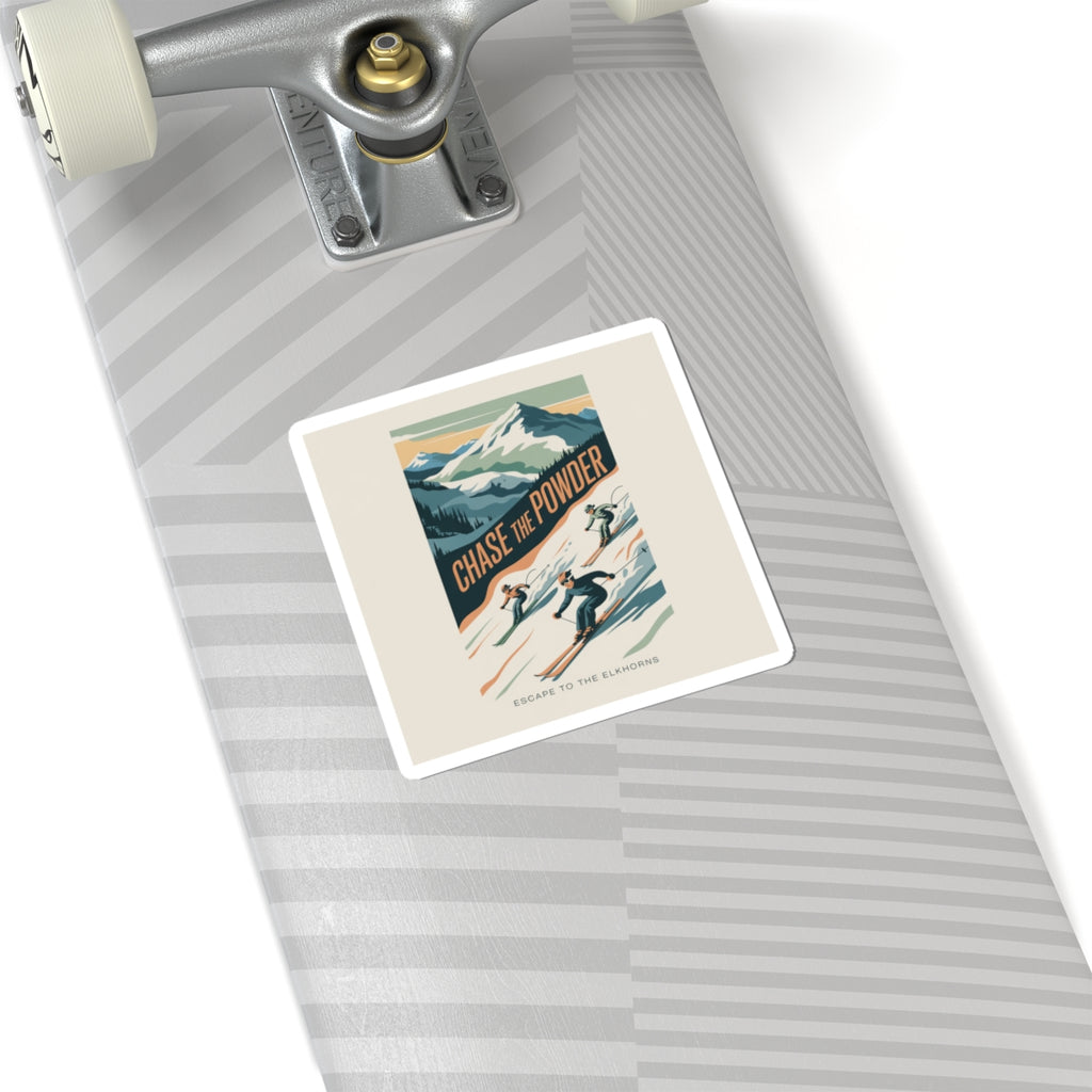 Chase the Powder Ski Sticker — Retro Mountain Skiing Kiss-Cut Sticker