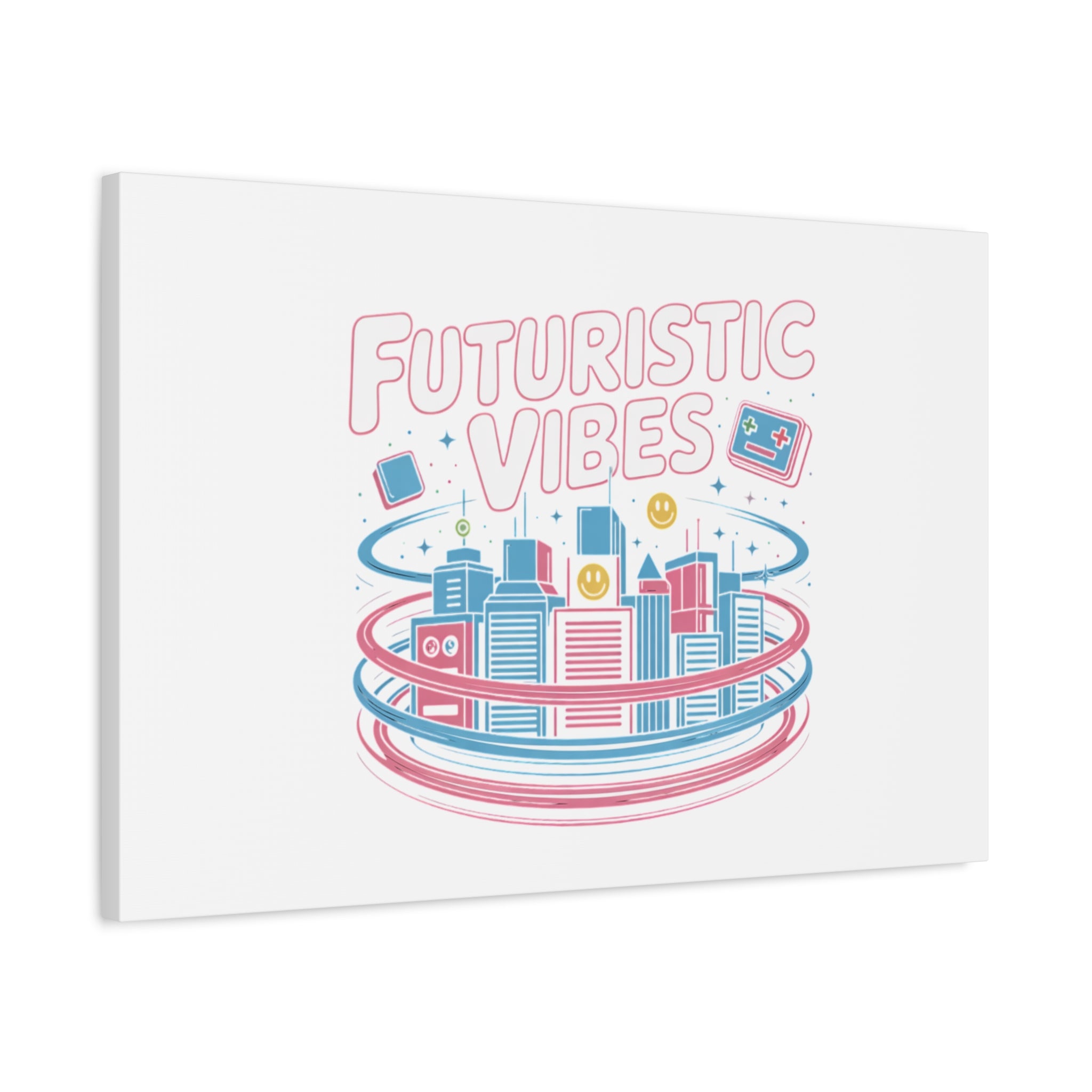 Futuristic Vibes Canvas, Y2K cyber holo aesthetic, retro tech print