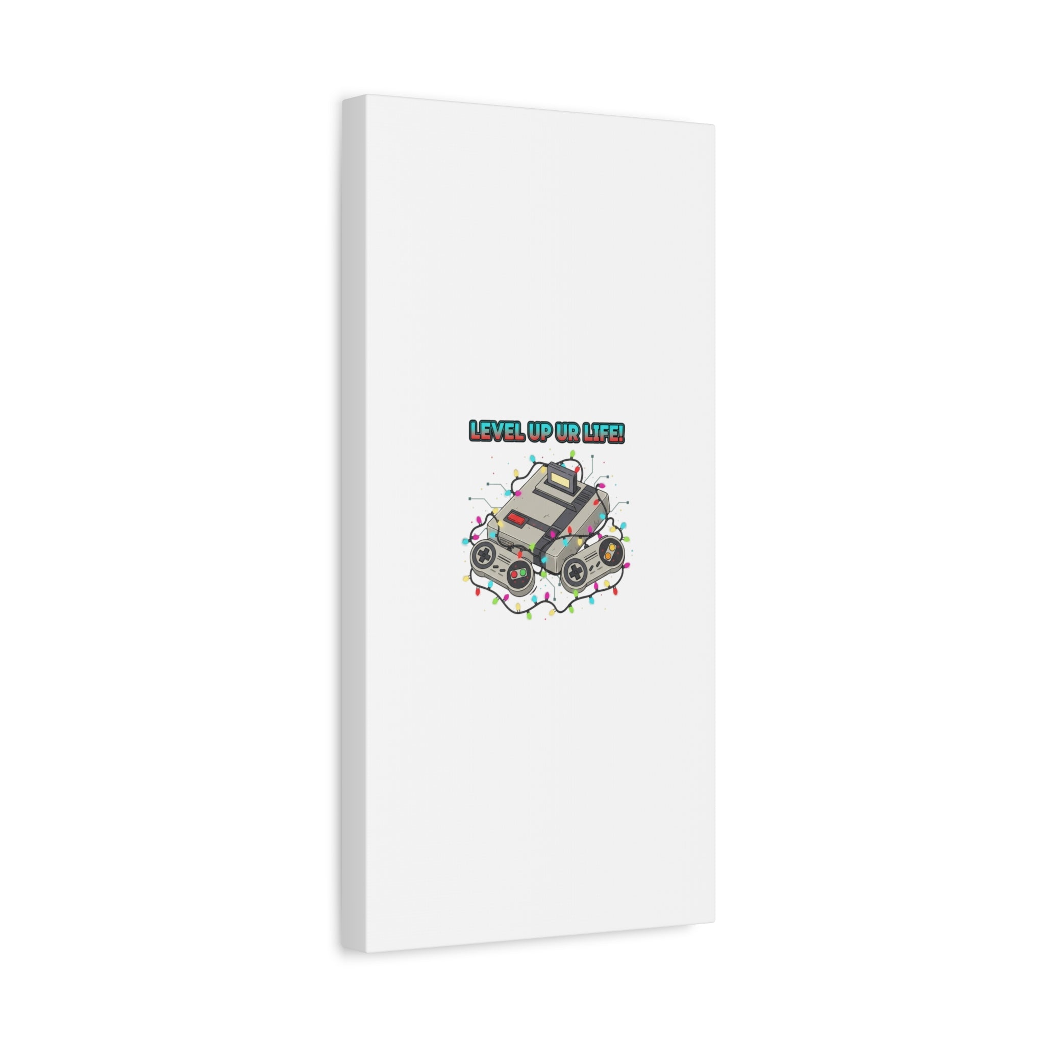 Level Up UR Life Canvas | Gamer Wall Art, Retro Controller, Holiday Lights