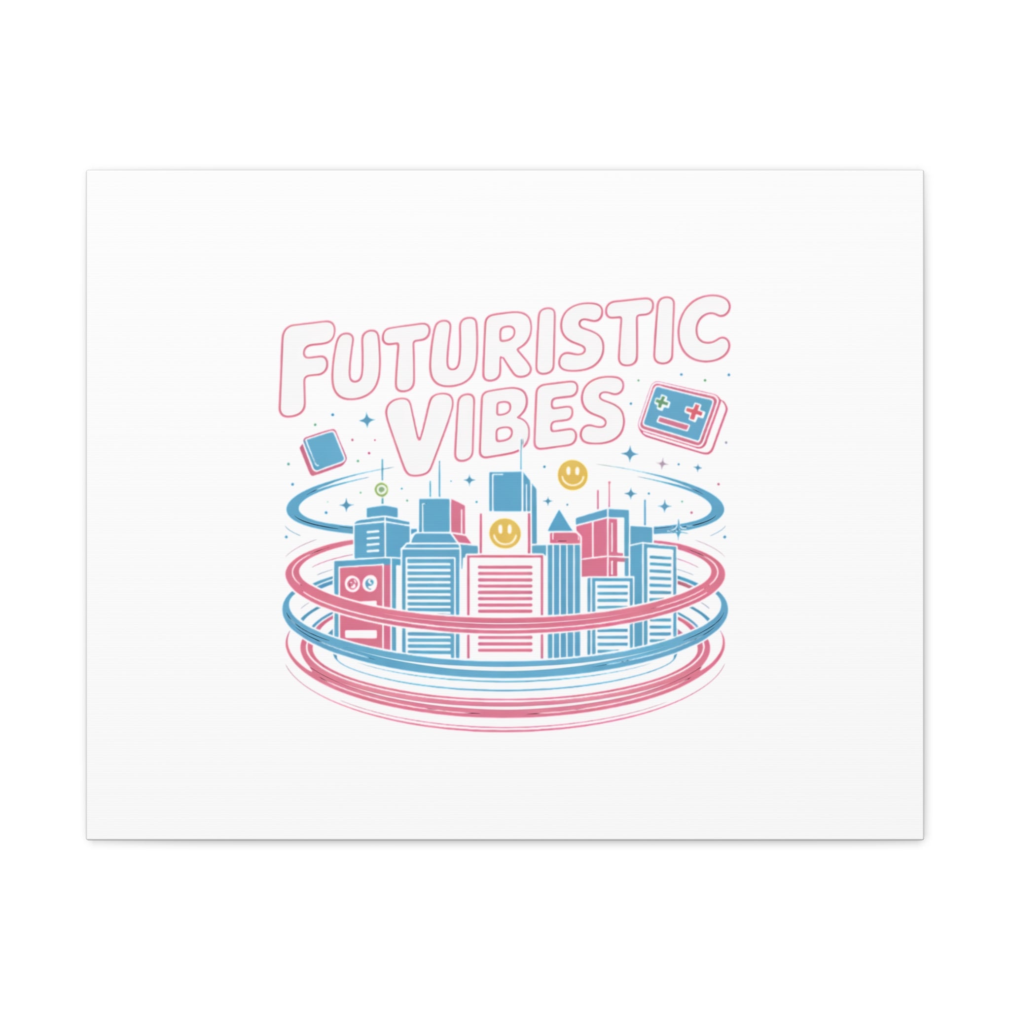 Futuristic Vibes Canvas, Y2K cyber holo aesthetic, retro tech print