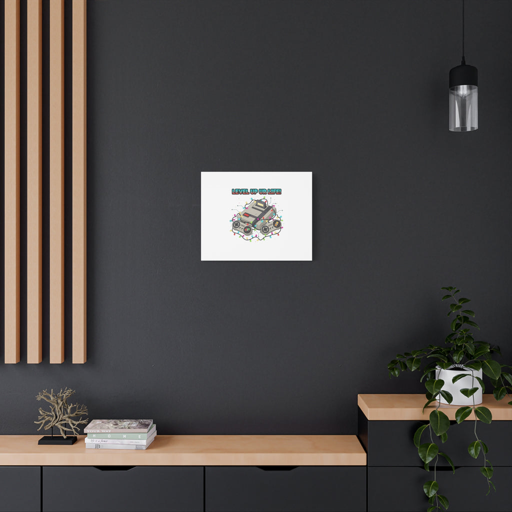 Level Up UR Life Canvas | Gamer Wall Art, Retro Controller, Holiday Lights